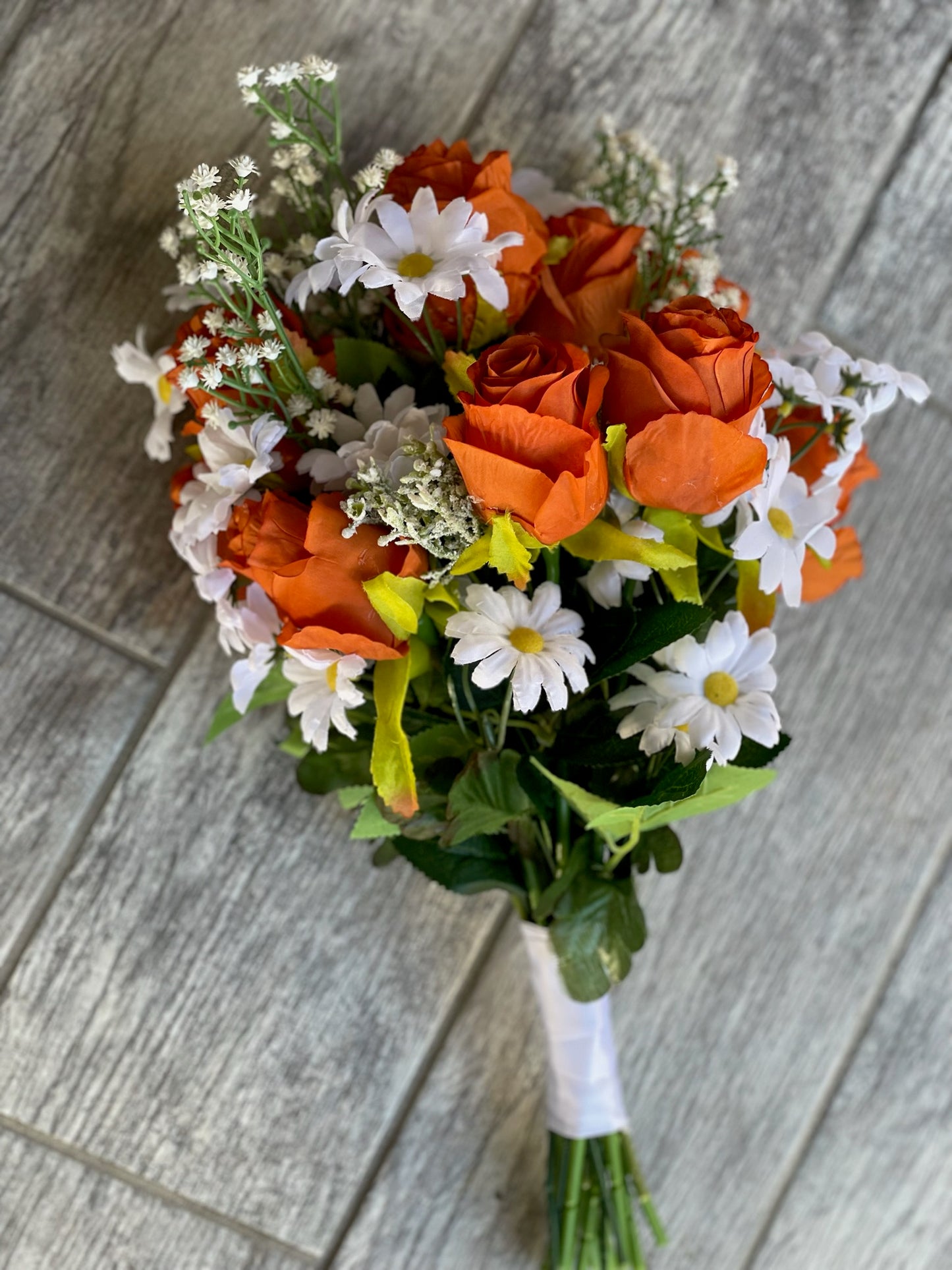 Orange Roses & Daisies Bride Bouquet