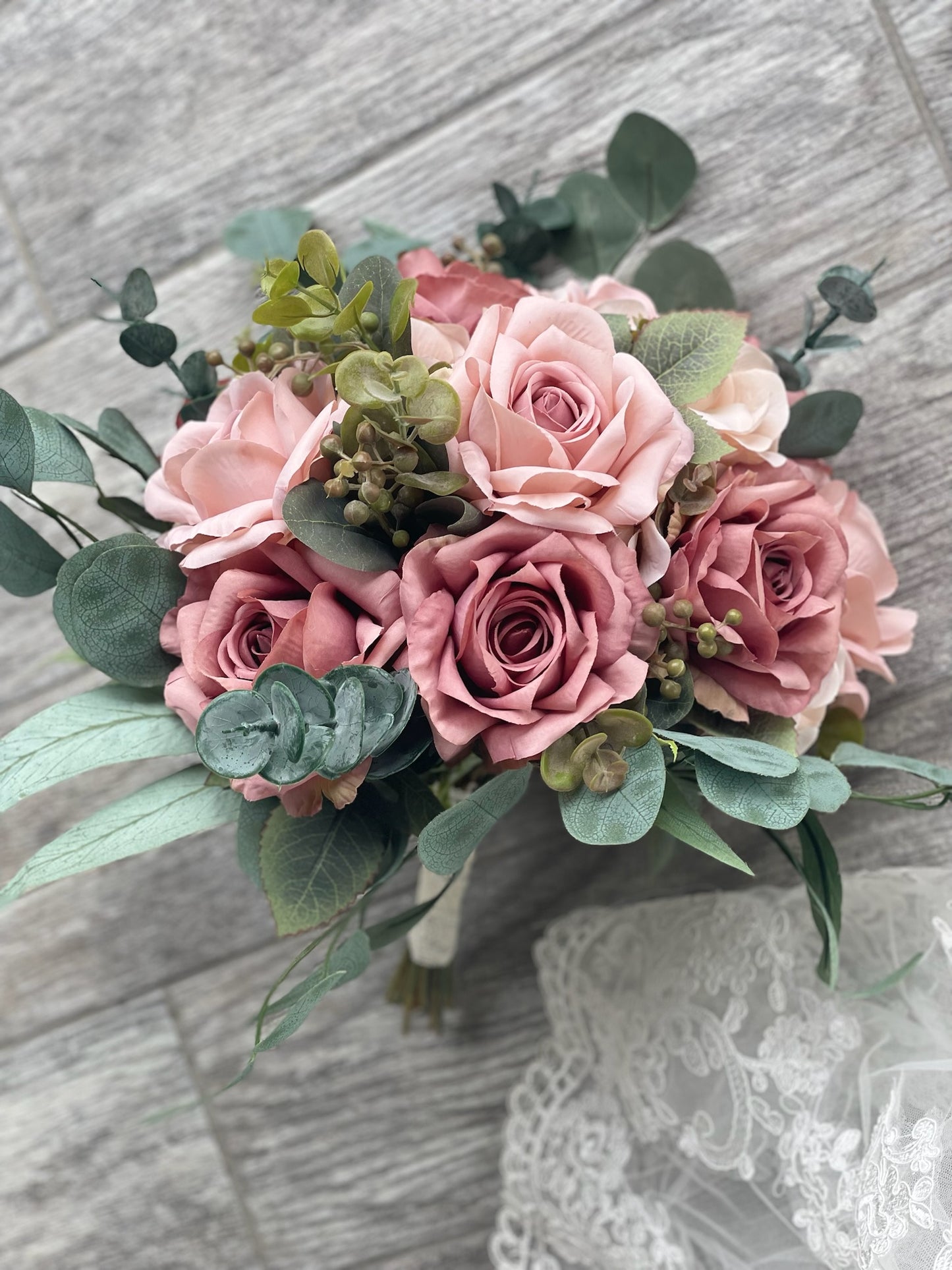 Dusty Rose & Mauve Roses Bride Bouquet