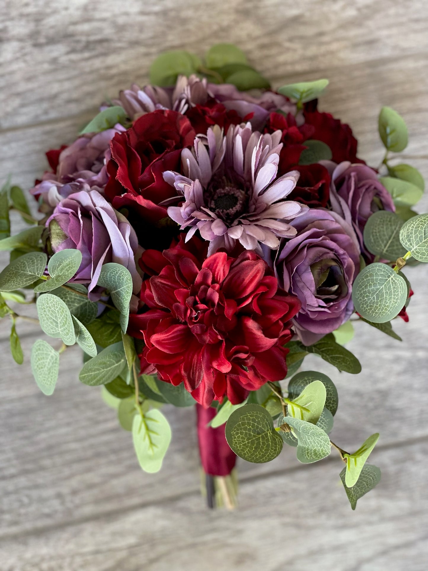 Purple Roses & Burgundy Dahlias Bouquet