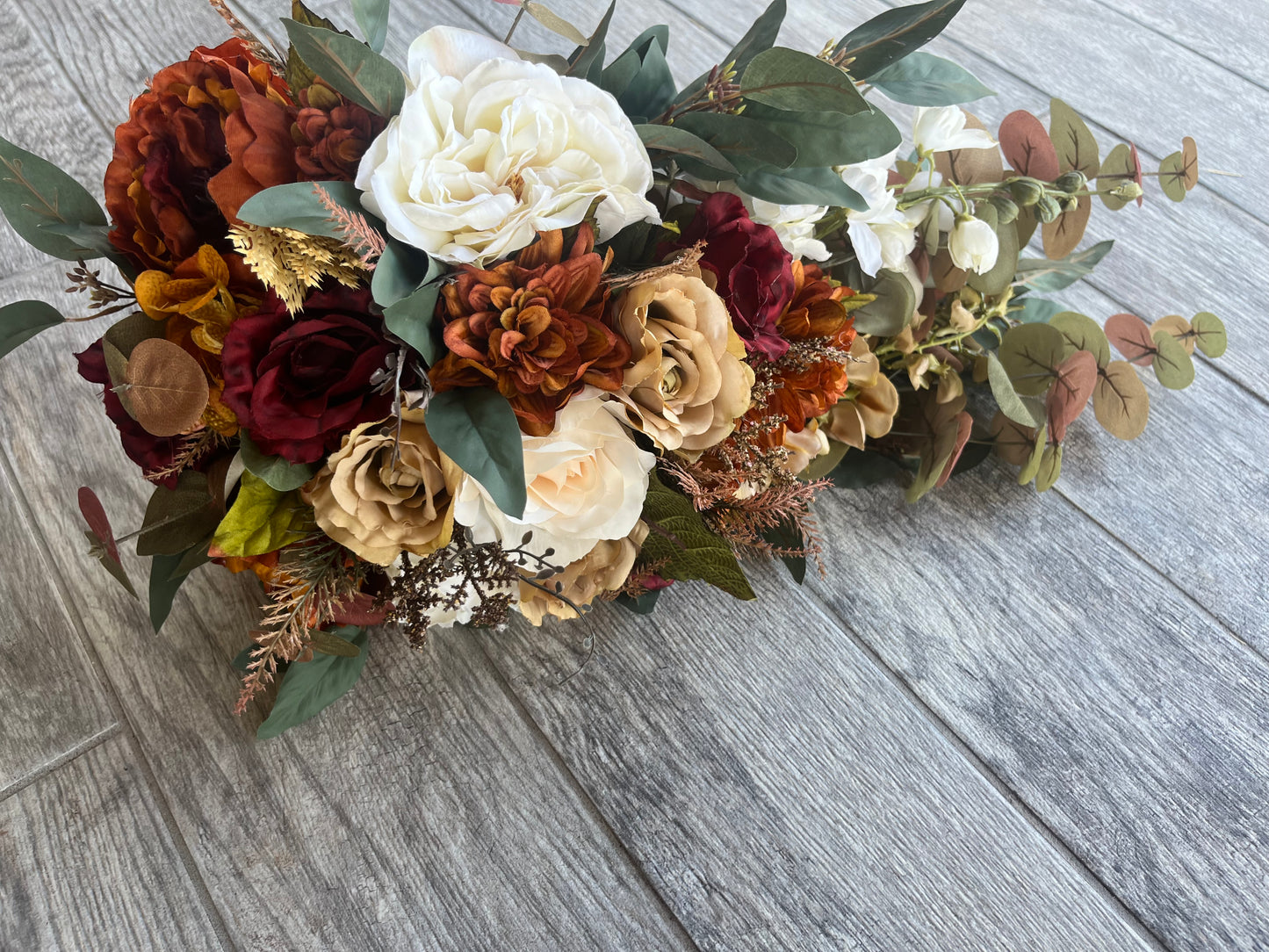 Cascading Burgundy, Brown and Rust Bride Bouquet