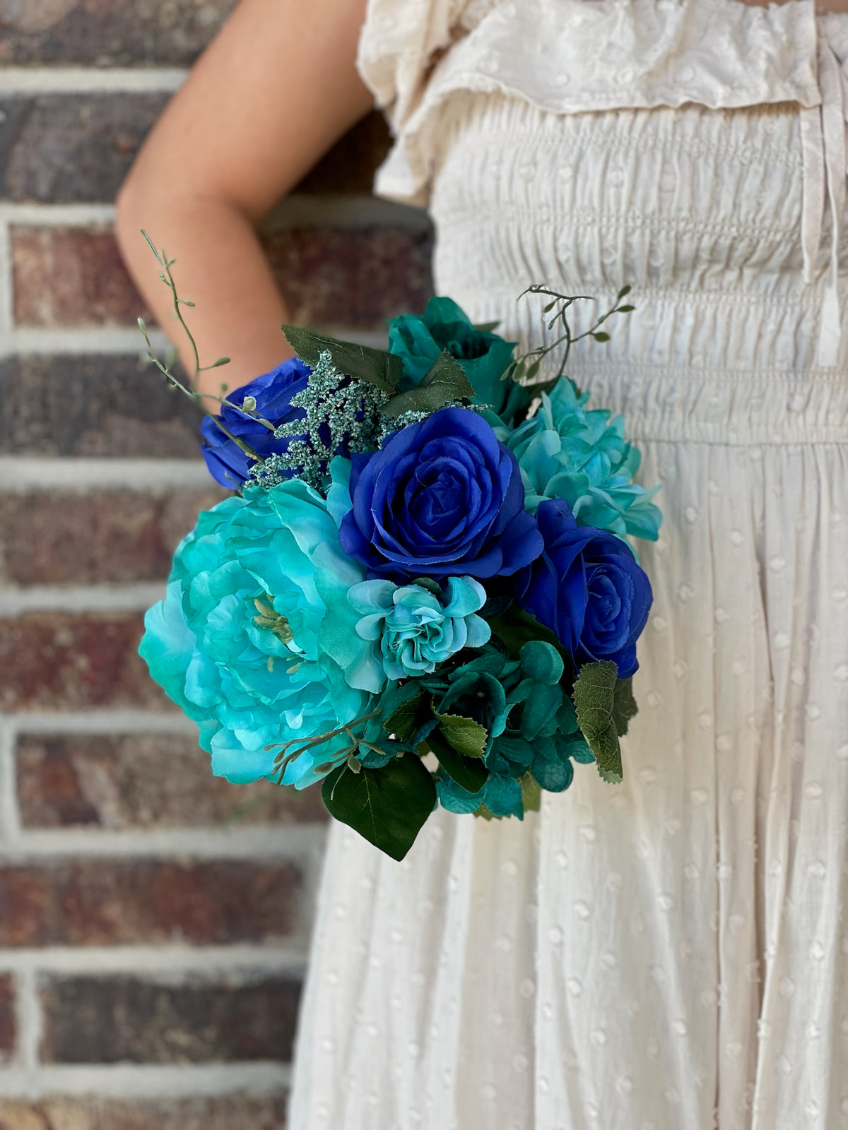 Royal Blue Roses & Turquoise Flowers Bride Bouquet