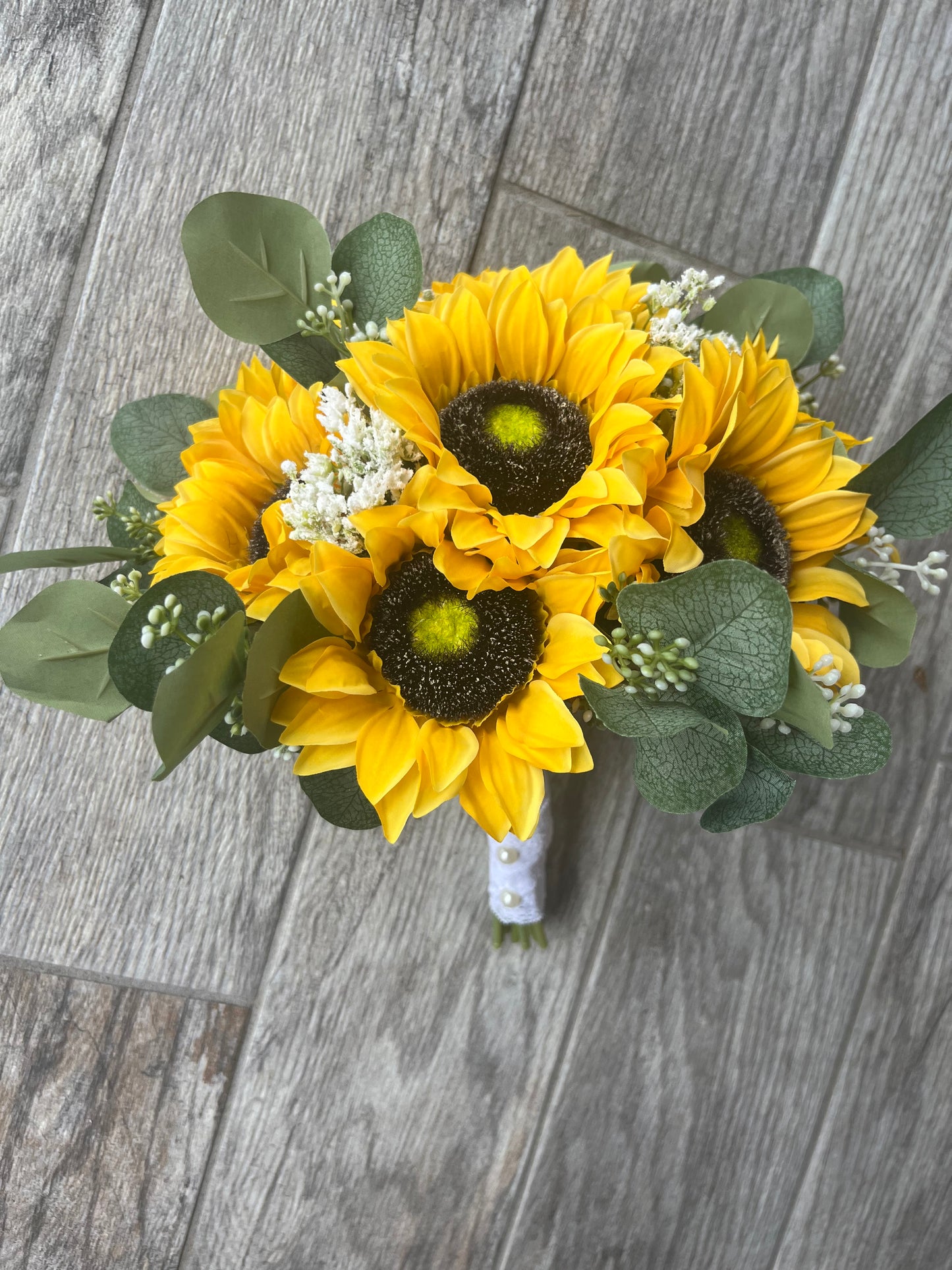 Sunflower and Seeded Eucalyptus Bride Bouquet