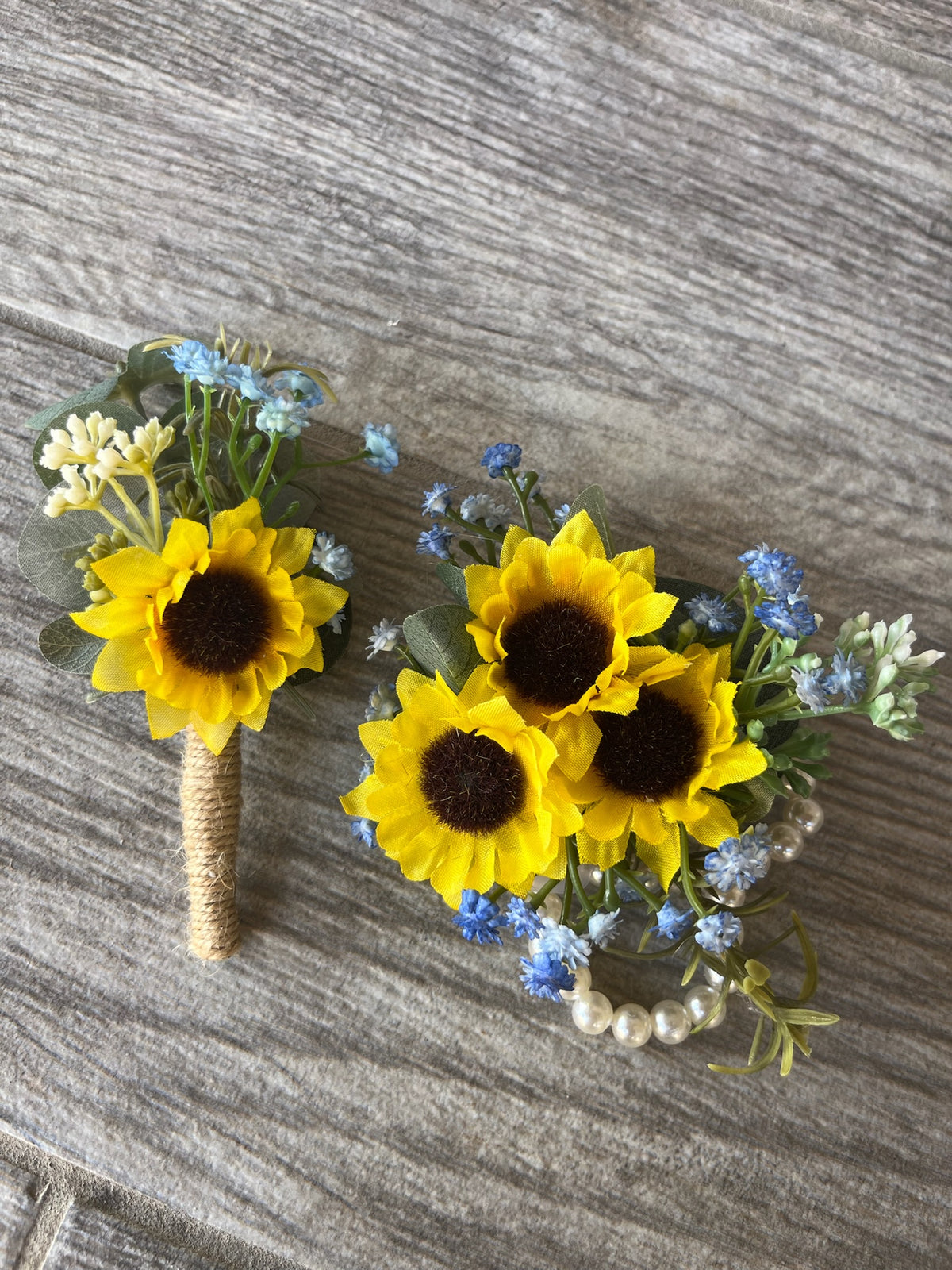 Light Blue Babys Breath & Sunflower Bouquet