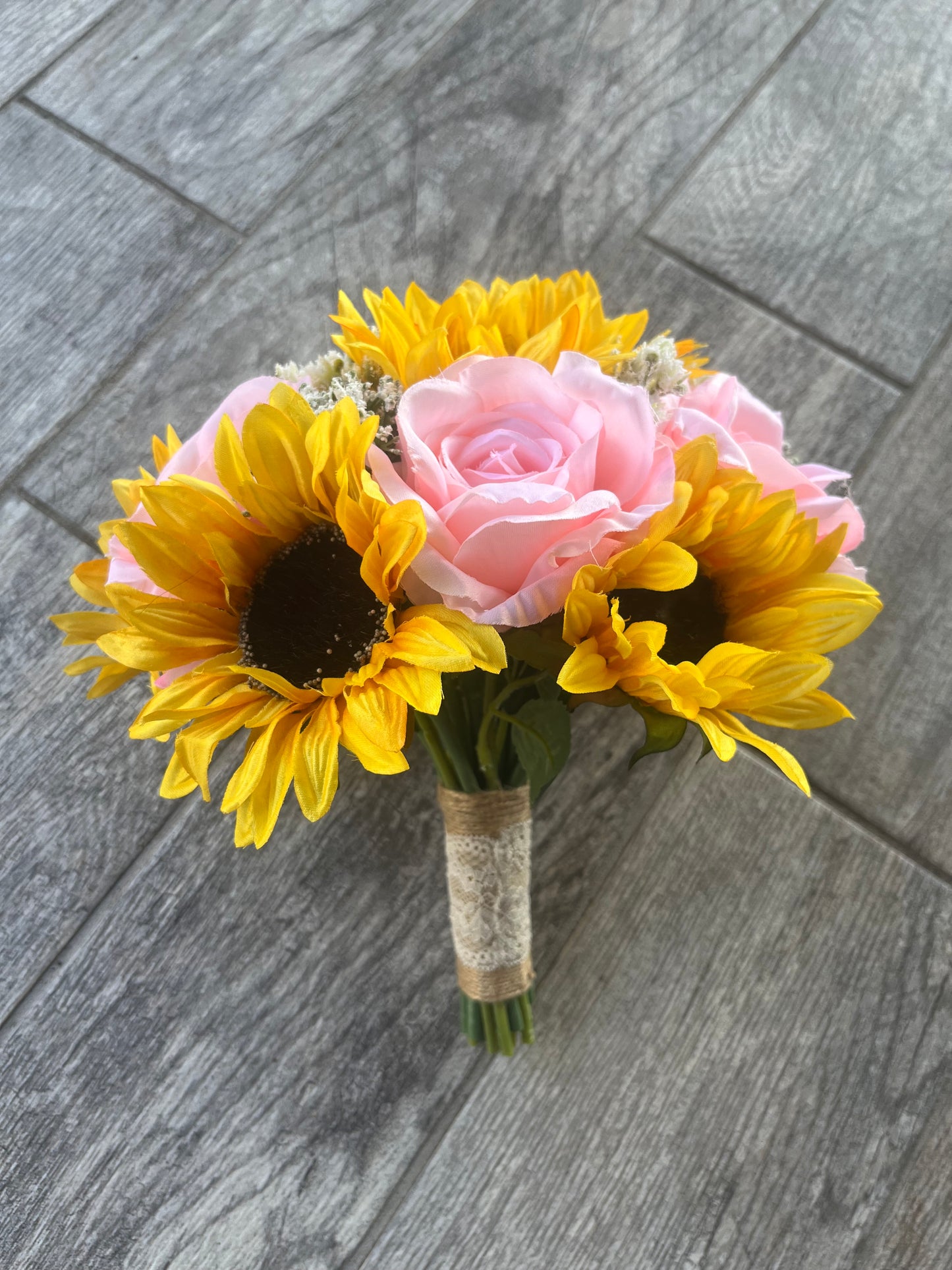 Sunflowers & Blush Roses Bride Bouquet