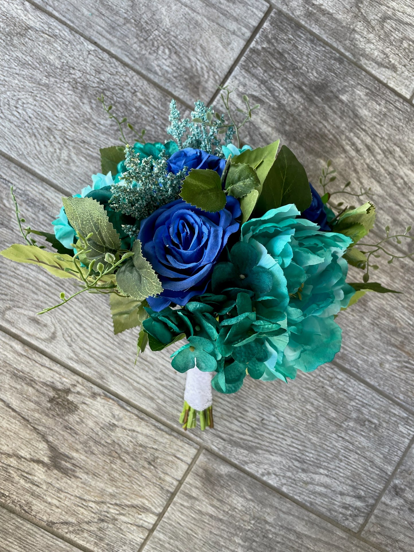 Royal Blue Roses & Turquoise Flowers Bride Bouquet