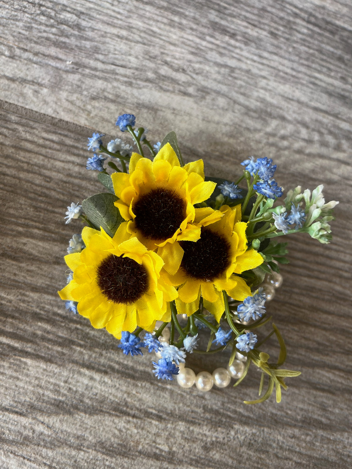Light Blue Babys Breath & Sunflower Bouquet