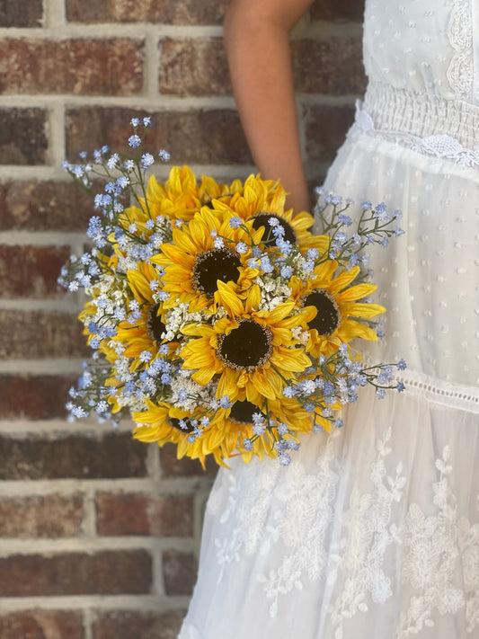 Light Blue Babys Breath & Sunflower Bouquet