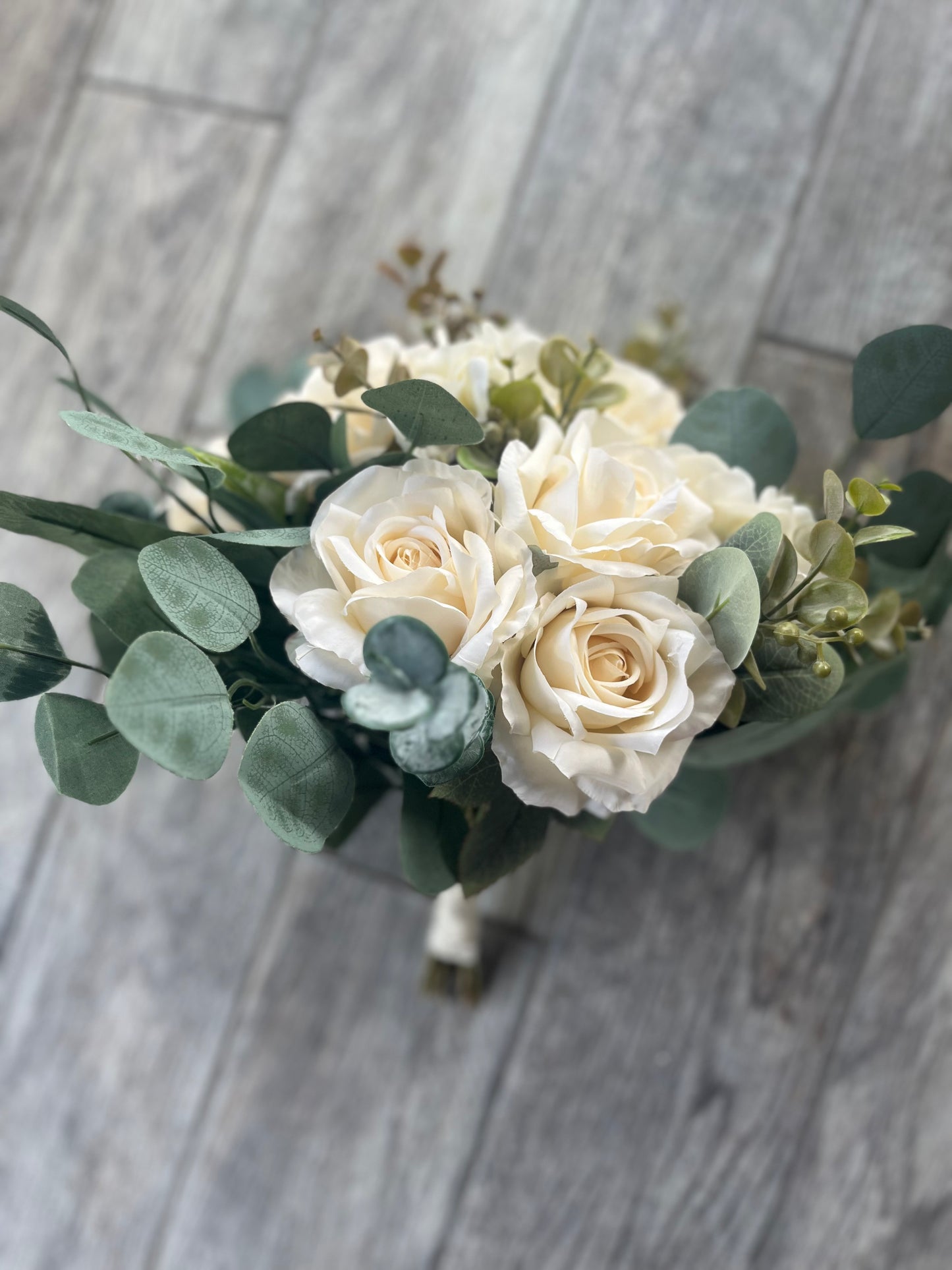 Ivory Roses & Eucalyptus Greenery Bride Bouquet