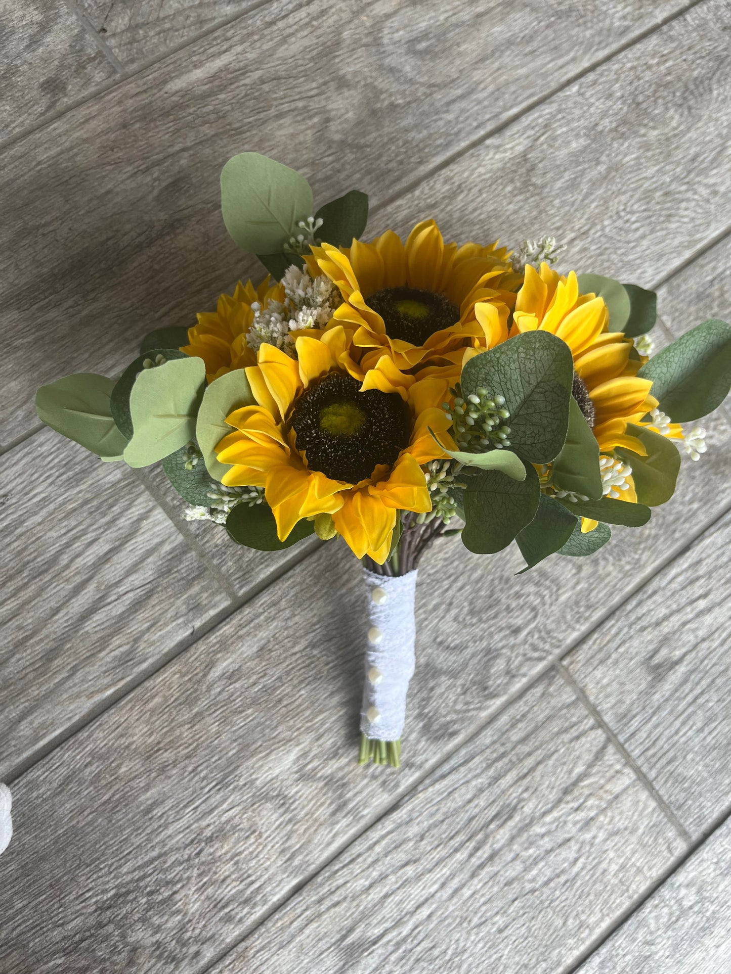 Sunflower and Seeded Eucalyptus Bride Bouquet