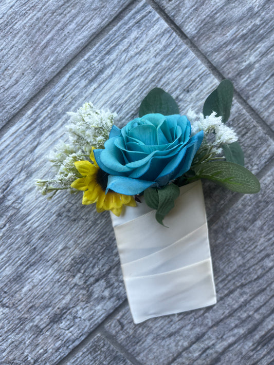 Teal Rose Pocket Boutonniere