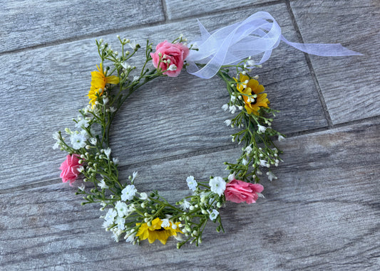 Sunflowers & Coral Roses Flower Crown