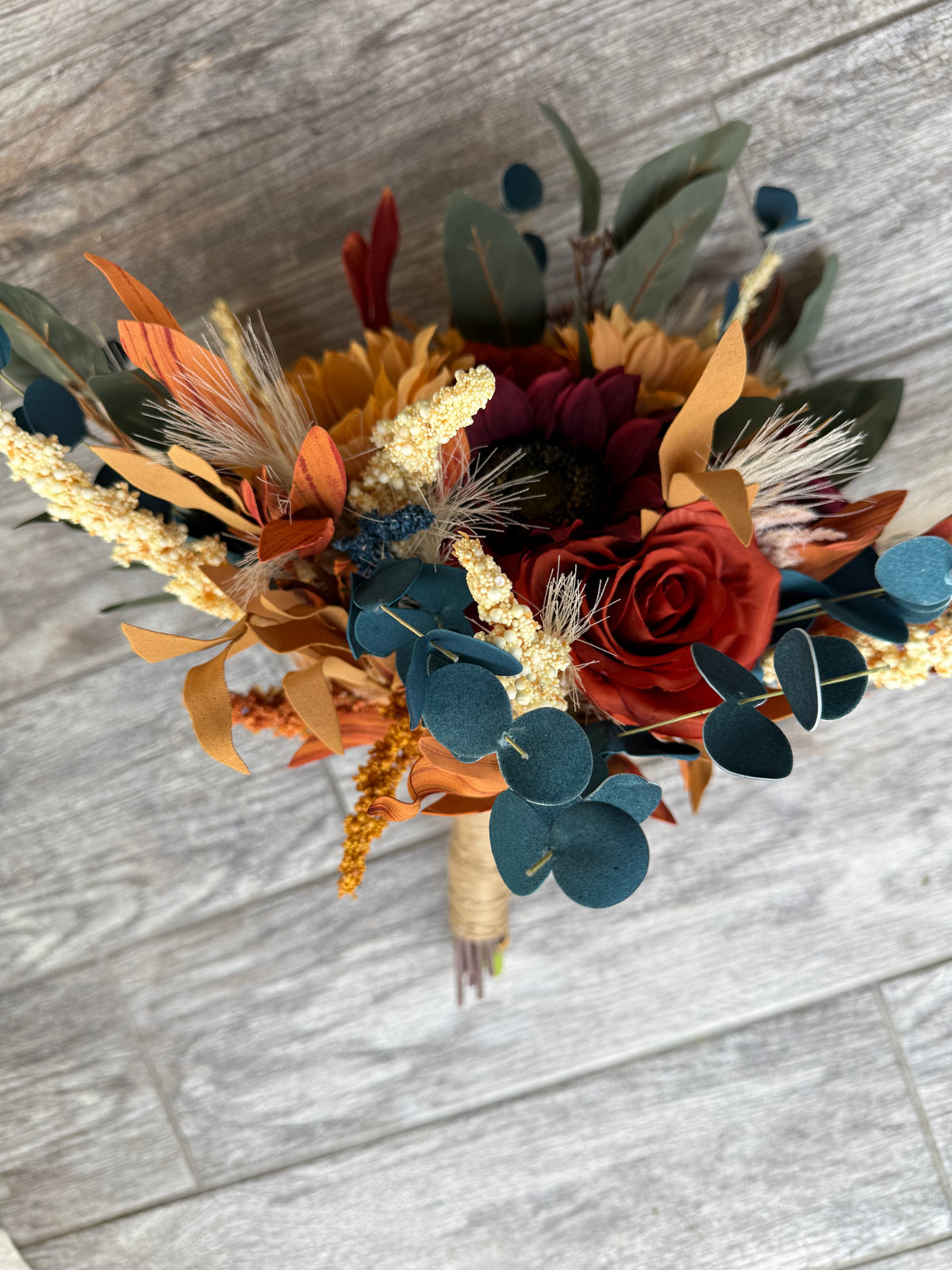 Autumn Romance Wedding Bouquet | Burgundy, Burnt Orange & Navy