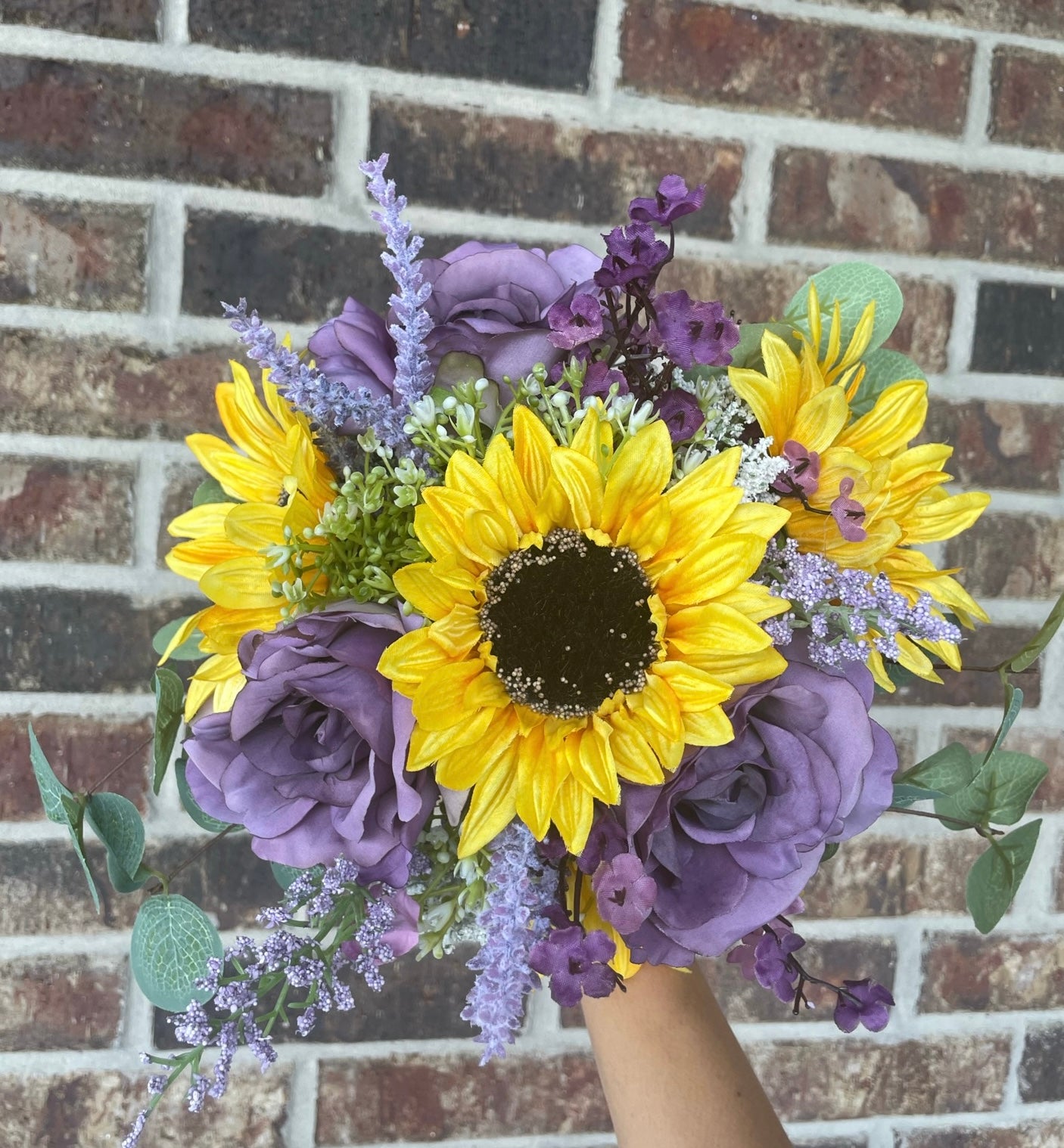 Purple Roses & Sunflower Bridesmaid Bouquet