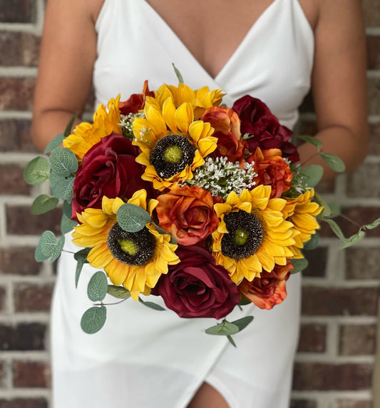 Burnt Orange, Burgundy & Sunflowers Bouquet