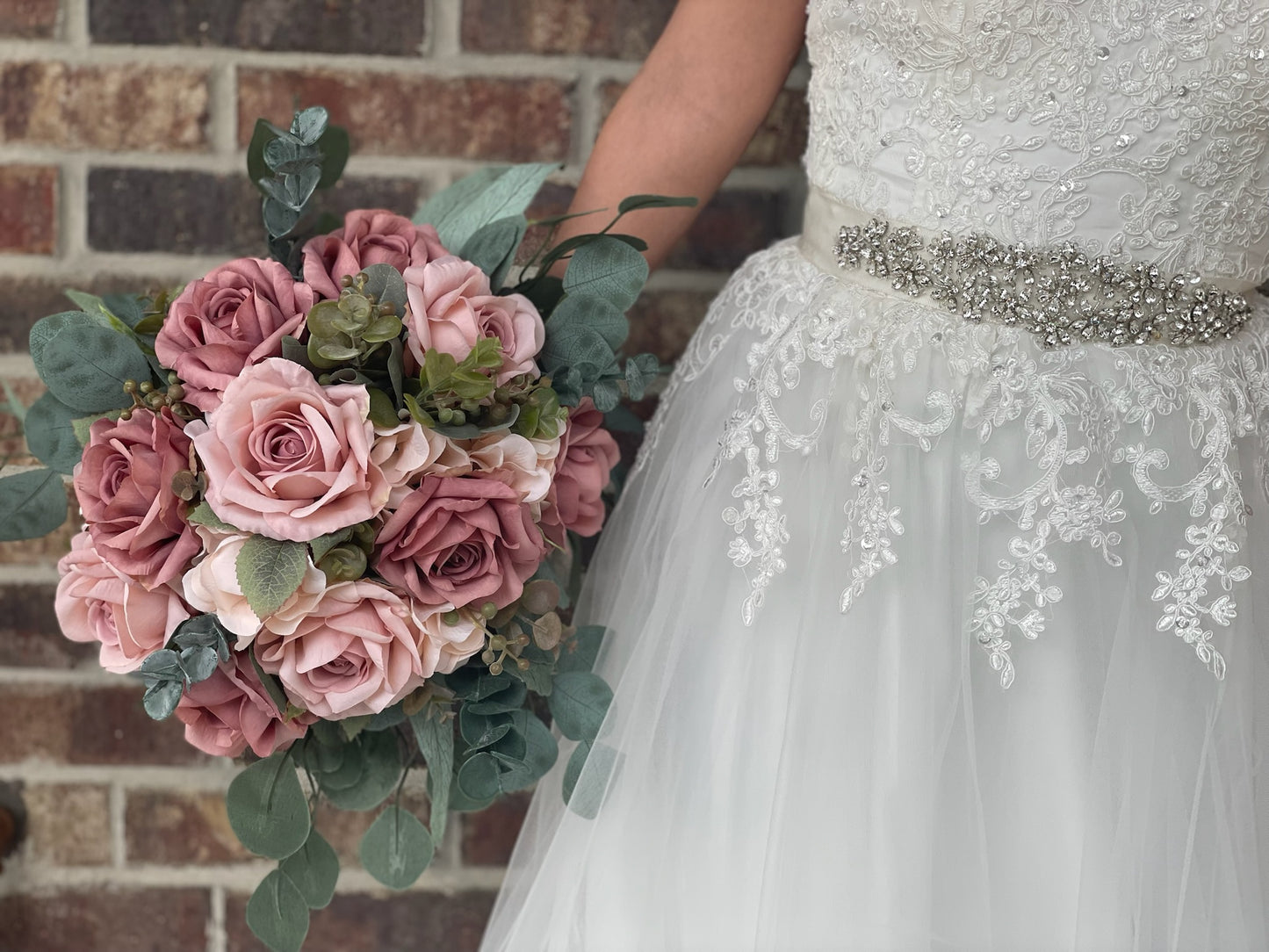 Dusty Rose & Mauve Roses Bride Bouquet