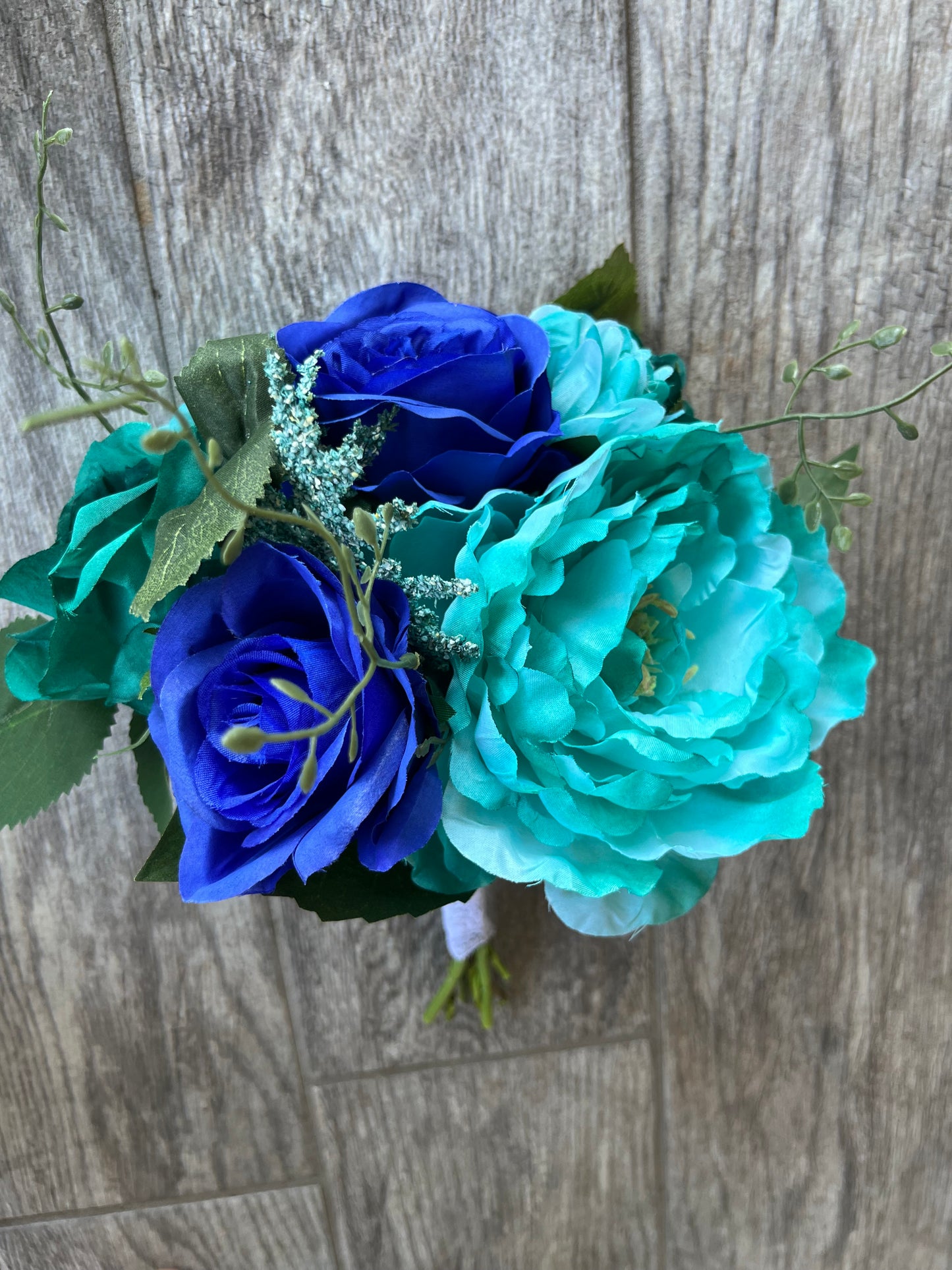 Royal Blue Roses & Turquoise Flowers Bridesmaid Bouquet