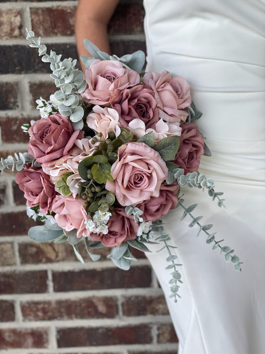 Dusty Rose & Mauve Roses Bride Bouquet