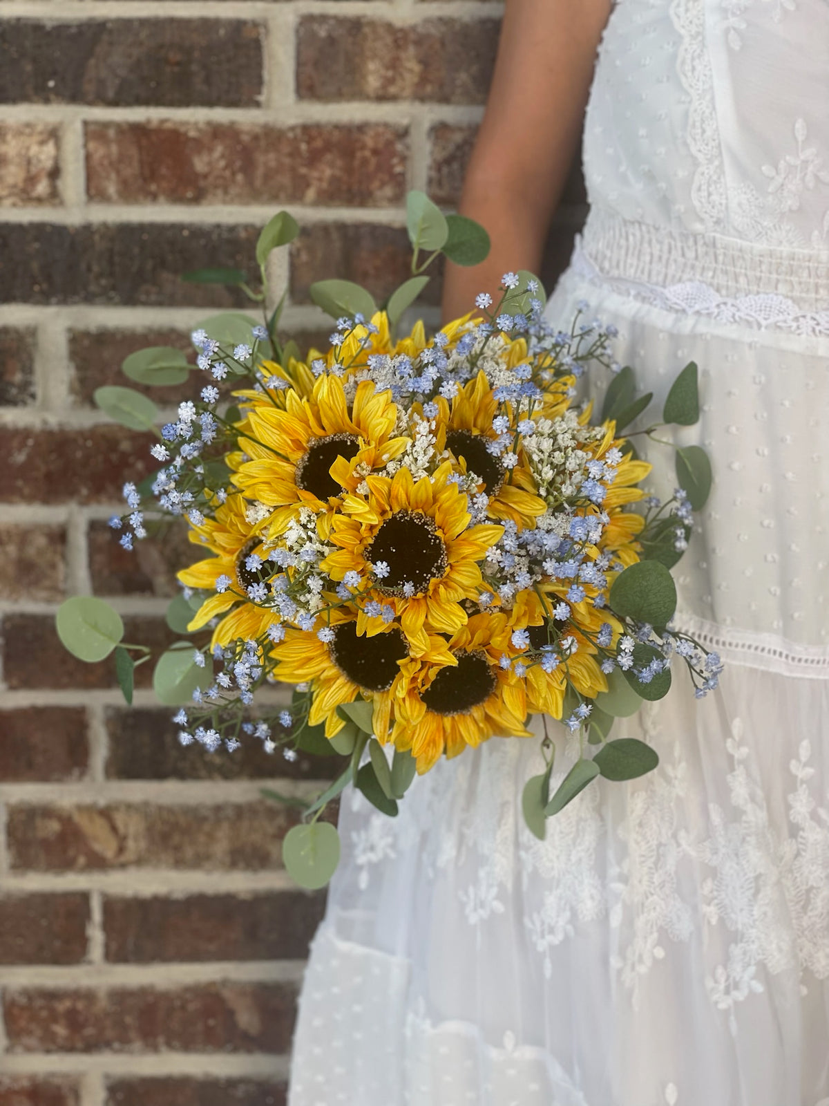 Light Blue Babys Breath & Sunflower Bouquet