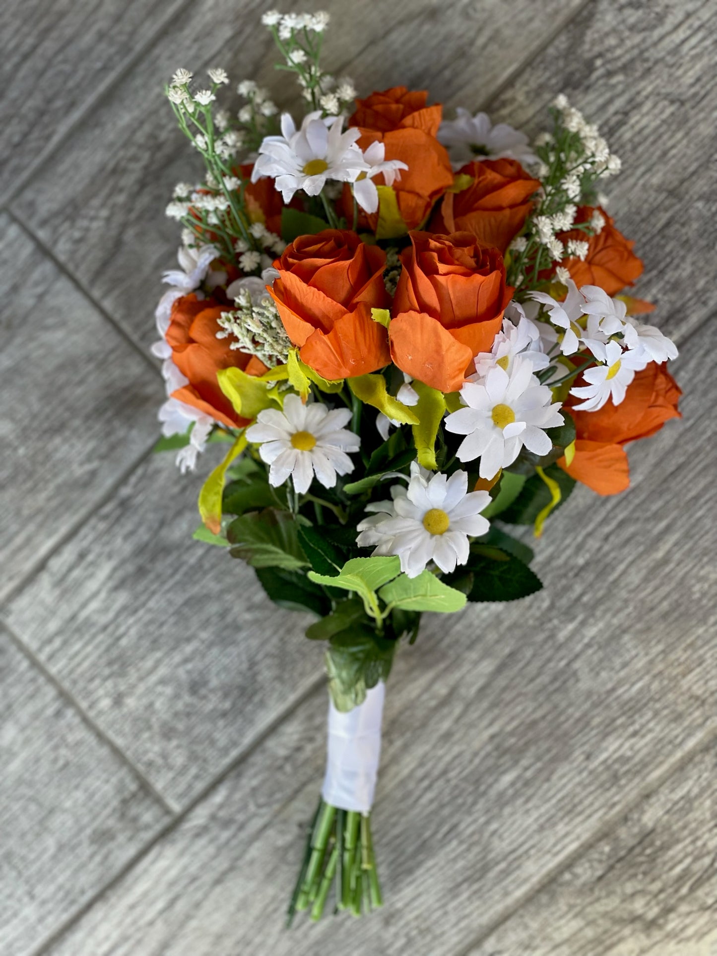 Orange Roses & Daisies Bride Bouquet