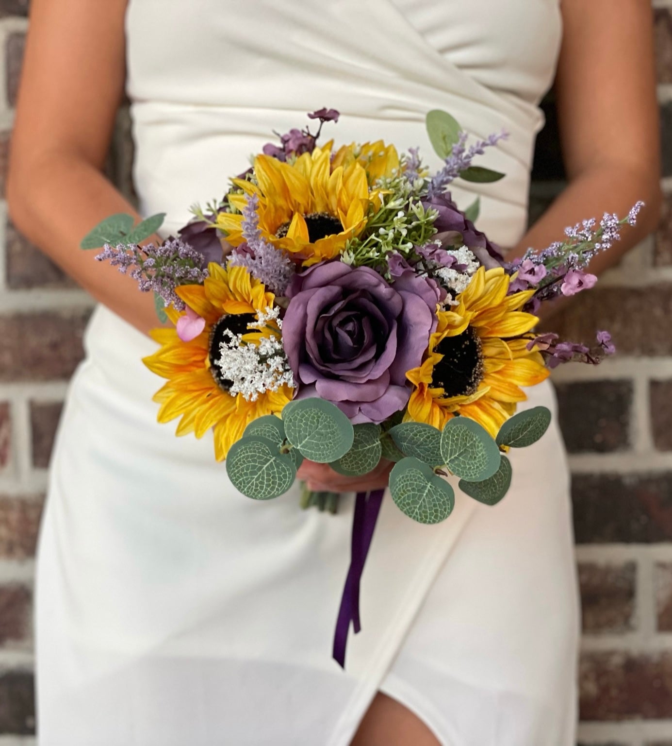 Purple Roses & Sunflower Bridesmaid Bouquet