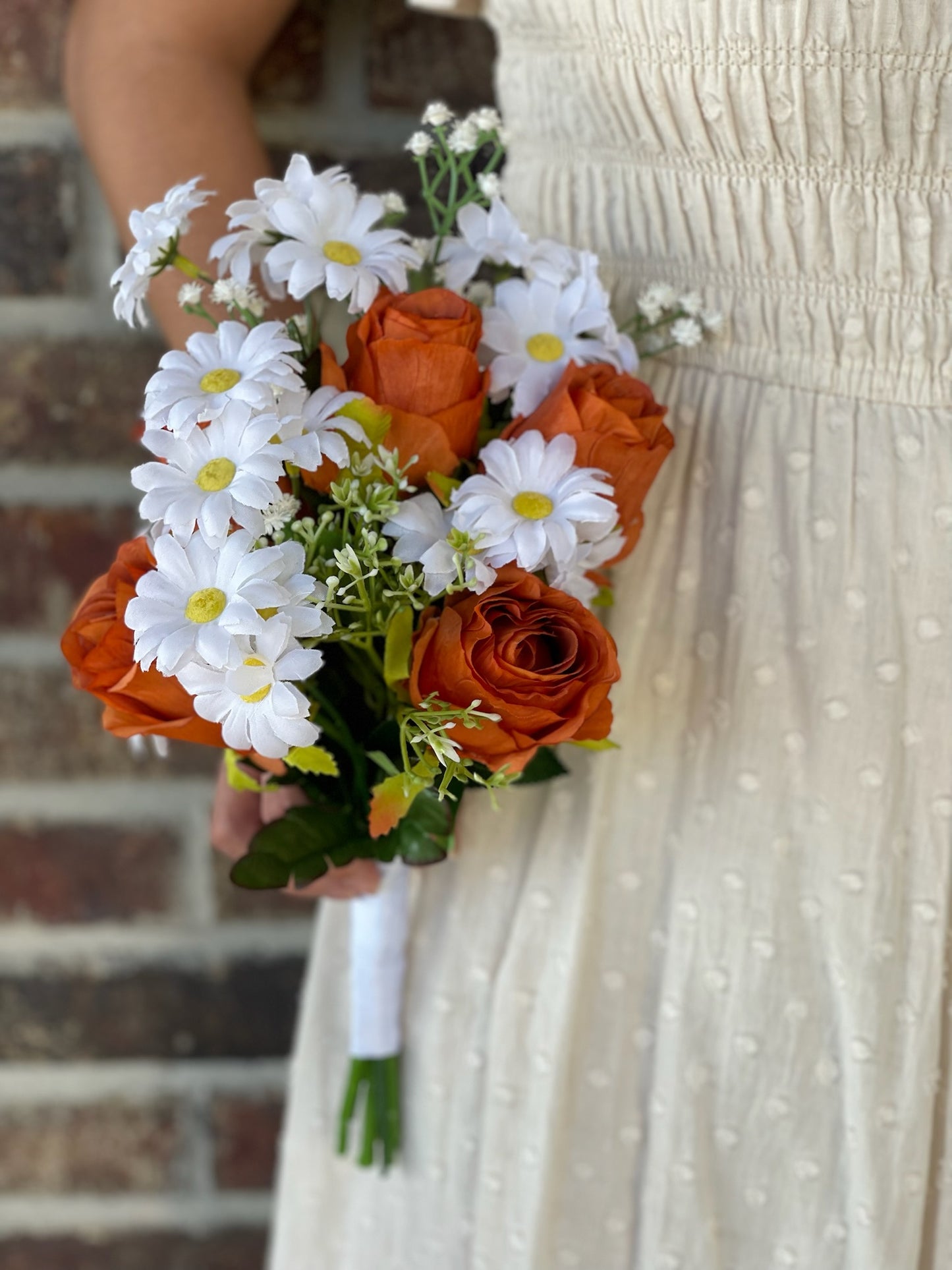 Orange Roses & Daisies Bridesmaid Bouquet