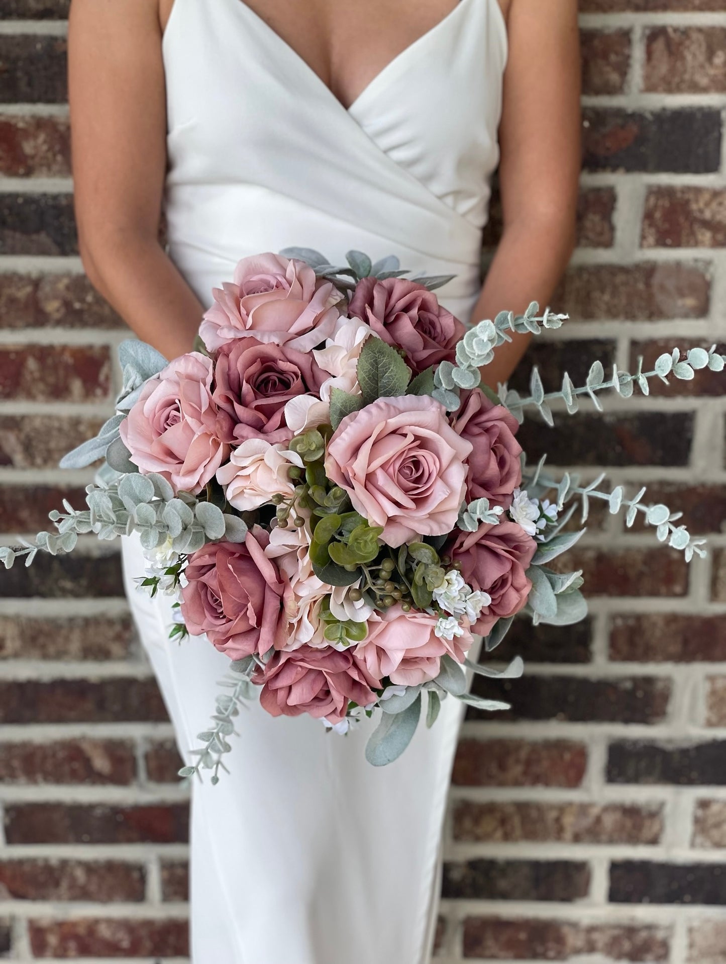 Dusty Rose & Mauve Roses Bride Bouquet