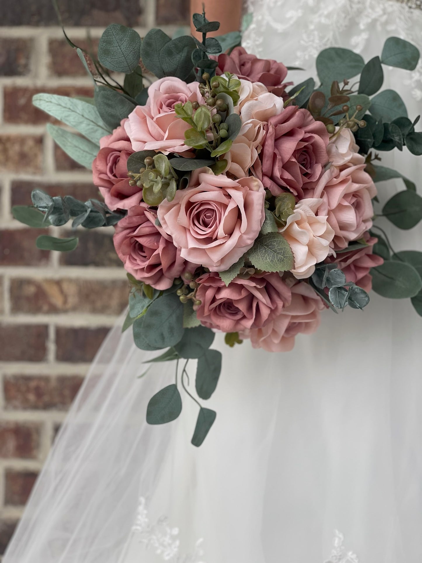 Dusty Rose & Mauve Roses Bride Bouquet