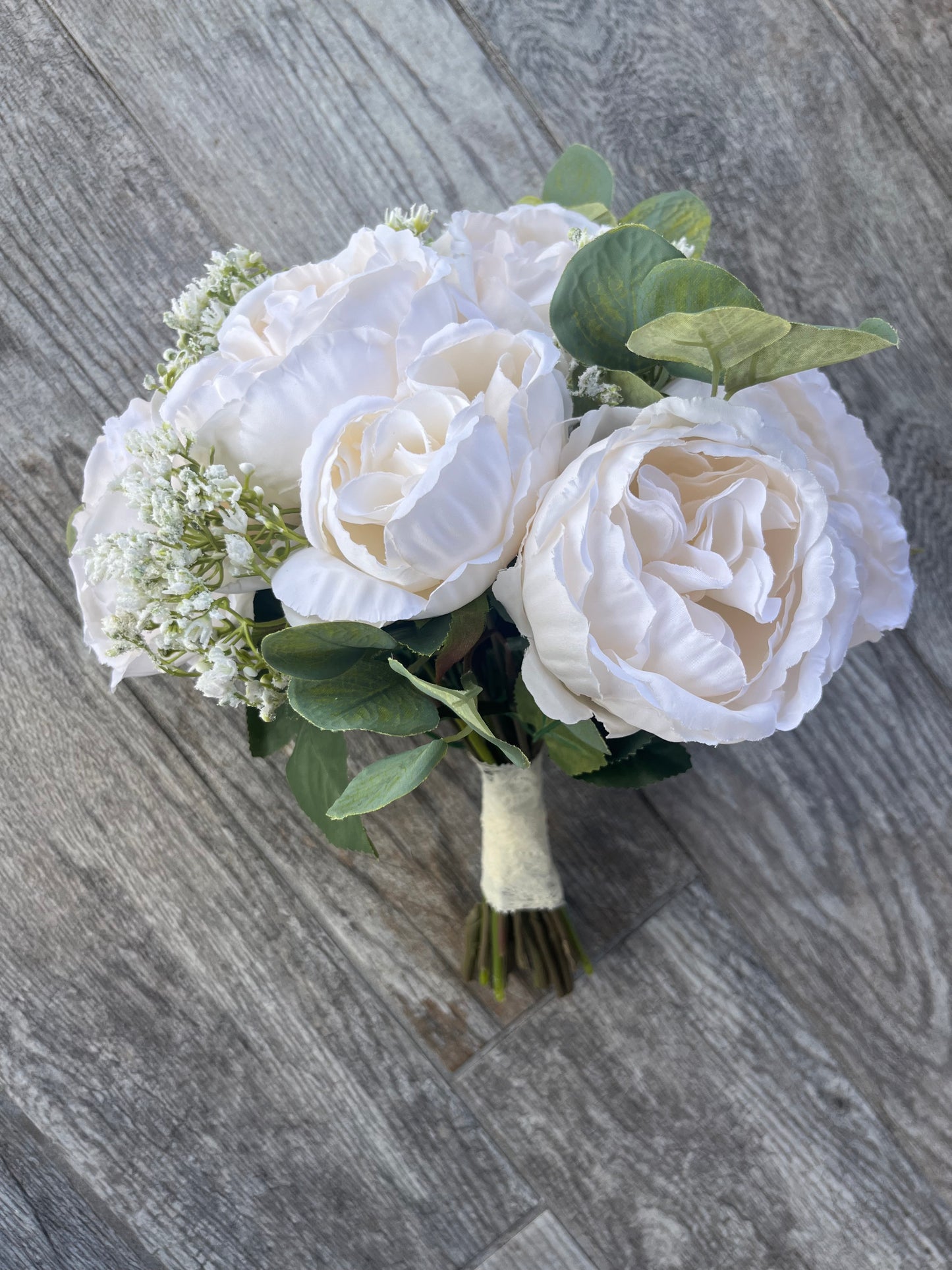 Ivory Cabbage Roses  & Eucalyptus Greenery Bride Bouquet