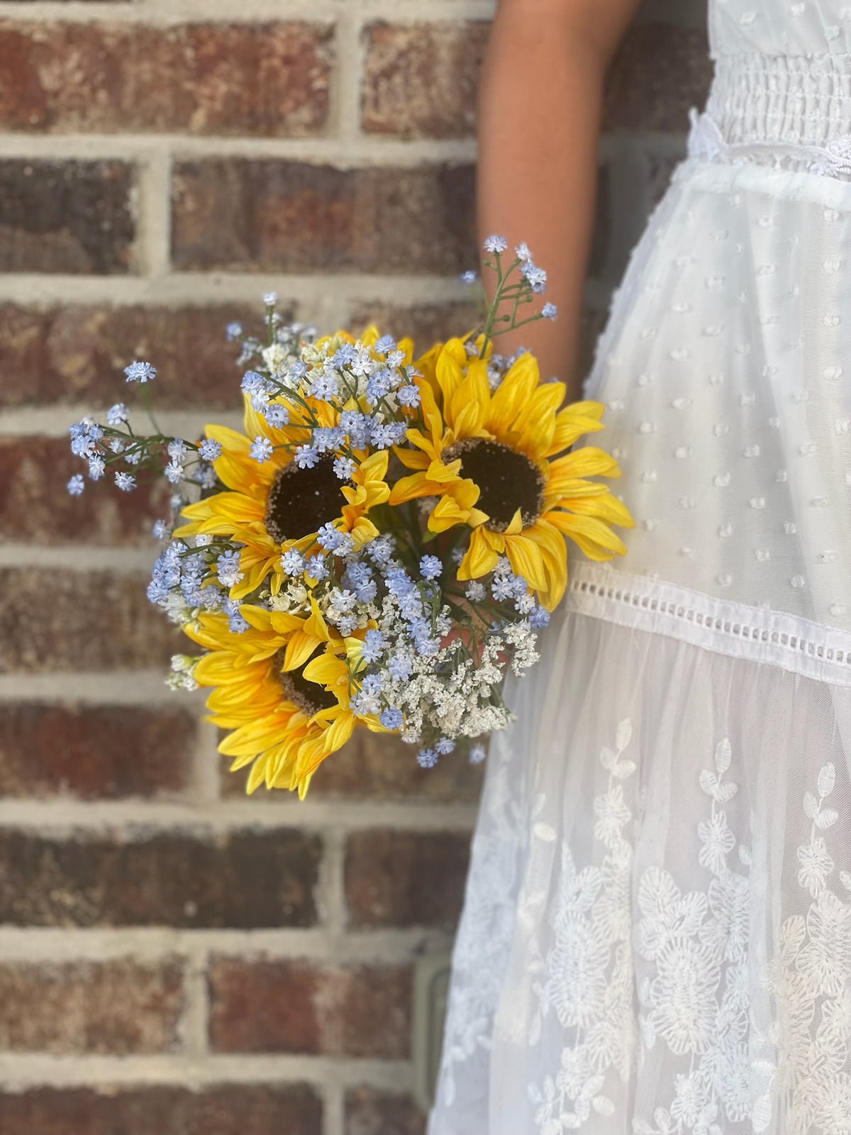 Light Blue Babys Breath & Sunflower Bouquet