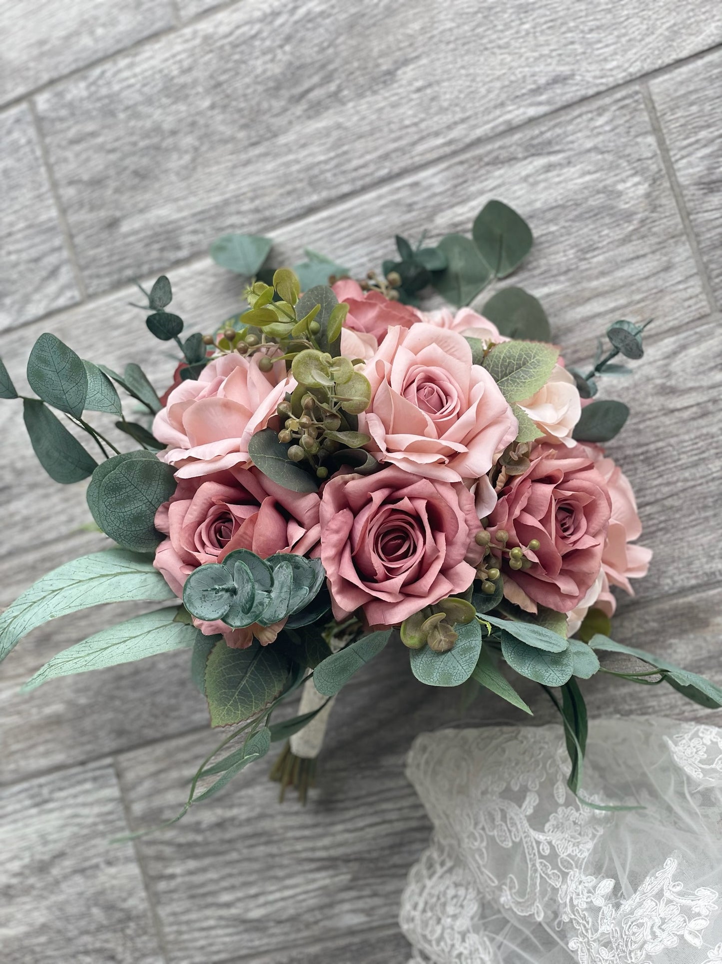 Dusty Rose & Mauve Roses Bride Bouquet