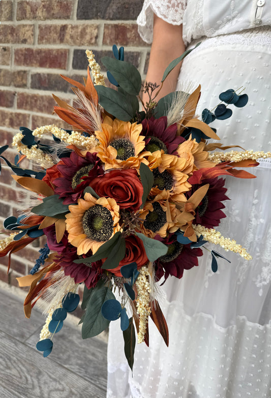 Autumn Romance Wedding Bouquet | Burgundy, Burnt Orange & Navy