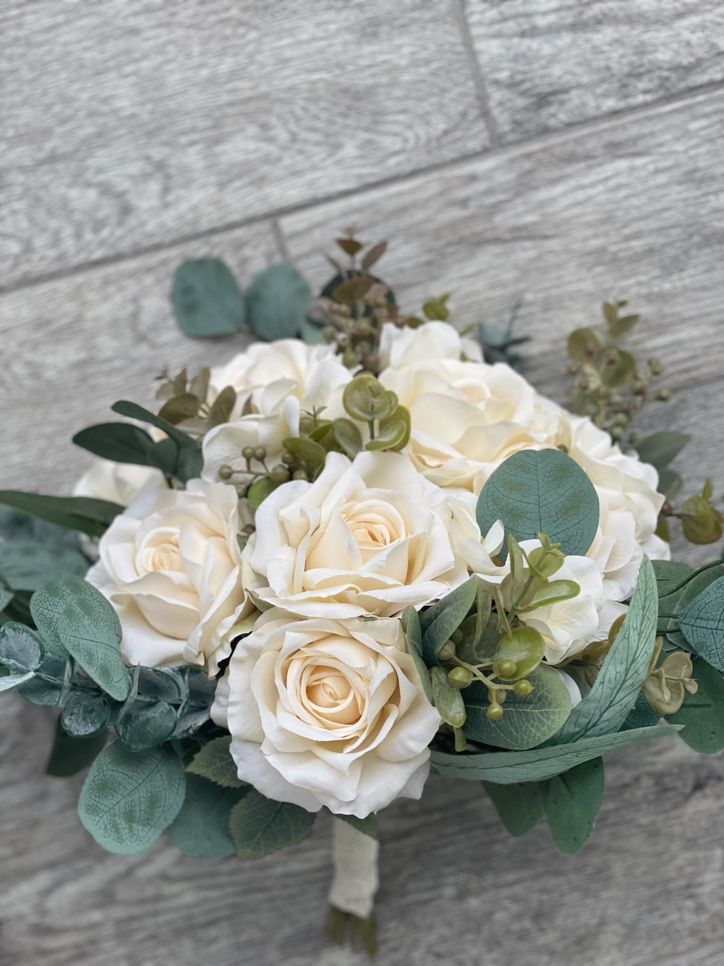 Ivory Roses & Eucalyptus Greenery Bride Bouquet