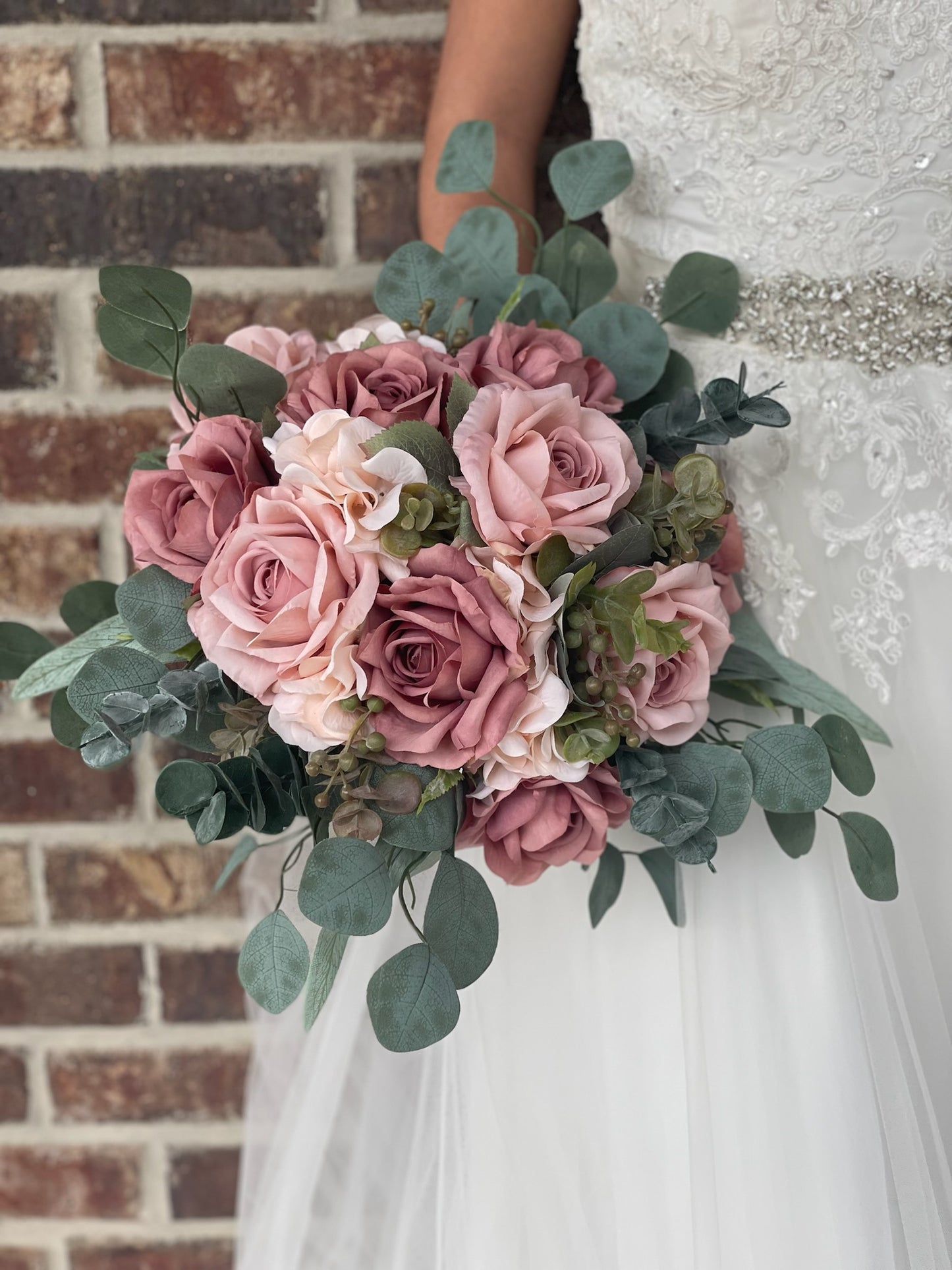 Dusty Rose & Mauve Roses Bride Bouquet