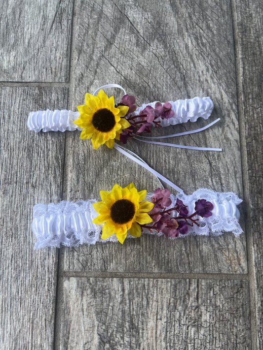Purple Sunflower Wedding Garters: Rustic Country Bride Accessories