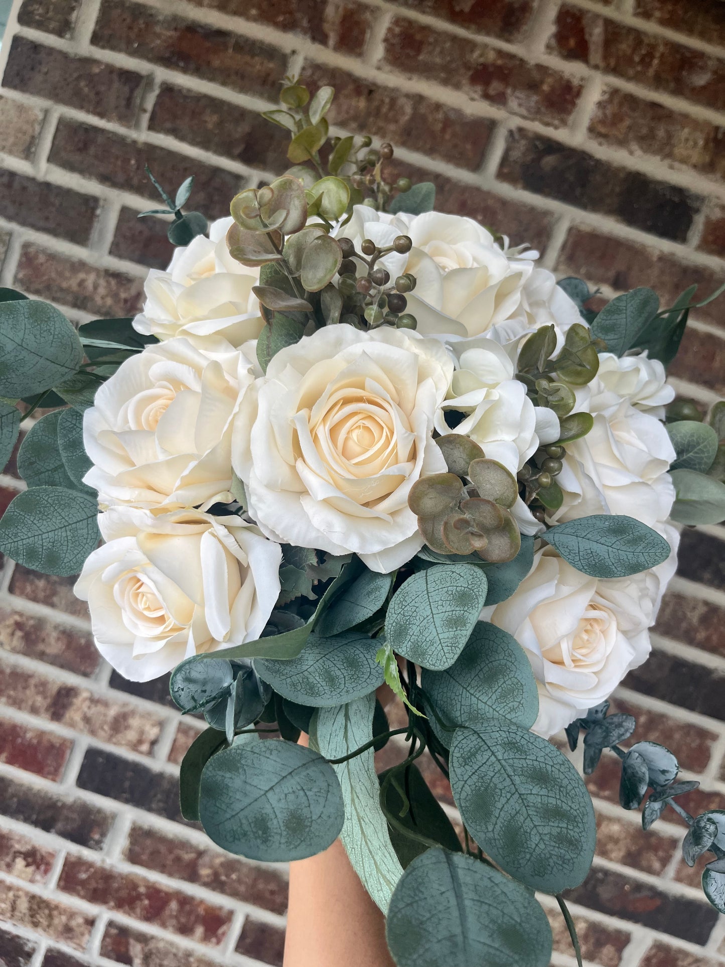 Ivory Roses & Eucalyptus Greenery Bride Bouquet