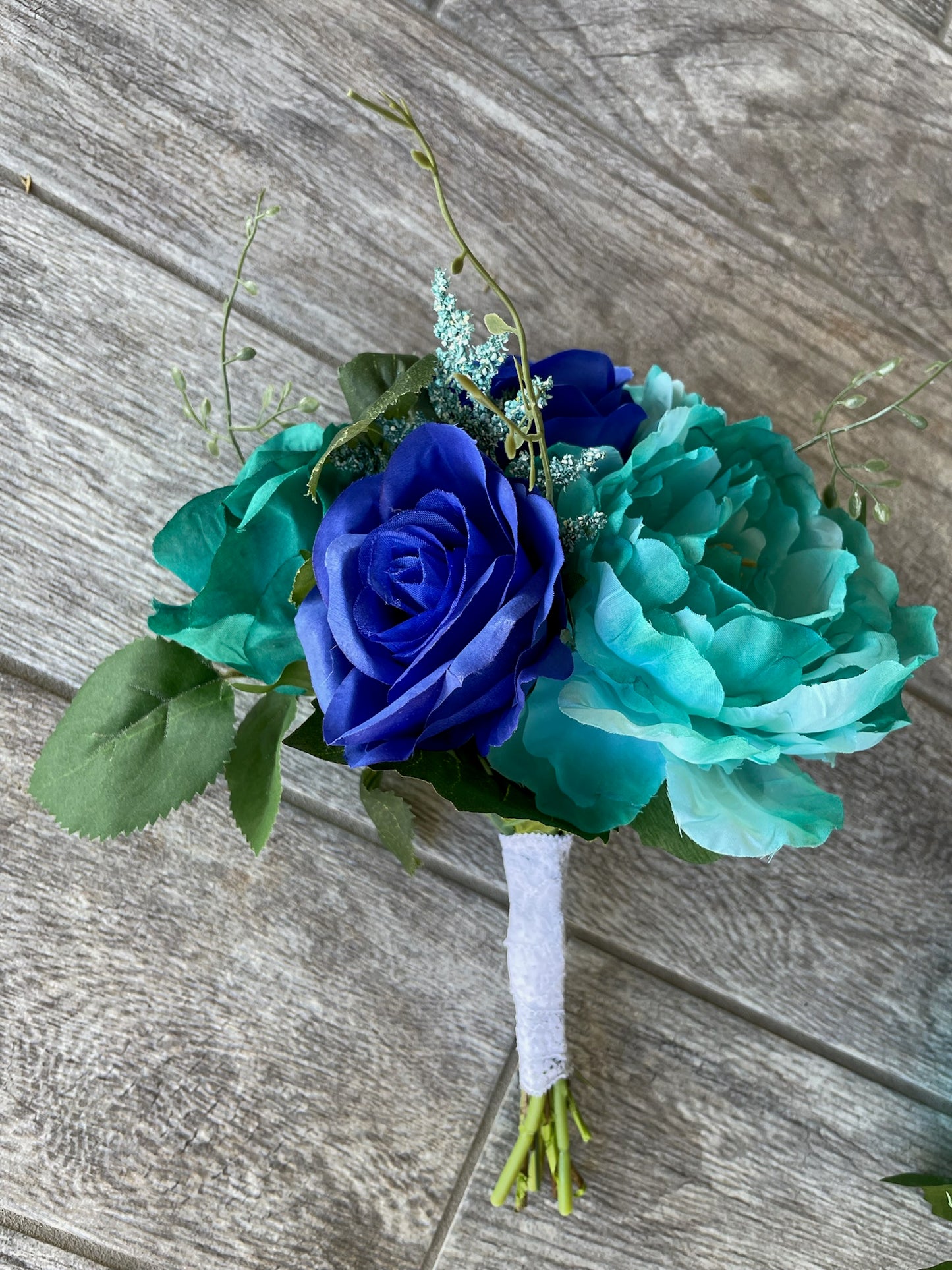 Royal Blue Roses & Turquoise Flowers Bridesmaid Bouquet