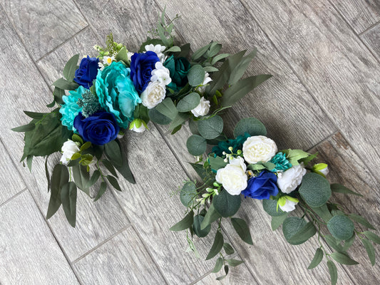 2 PC Turquoise and Royal Blue Roses Swag