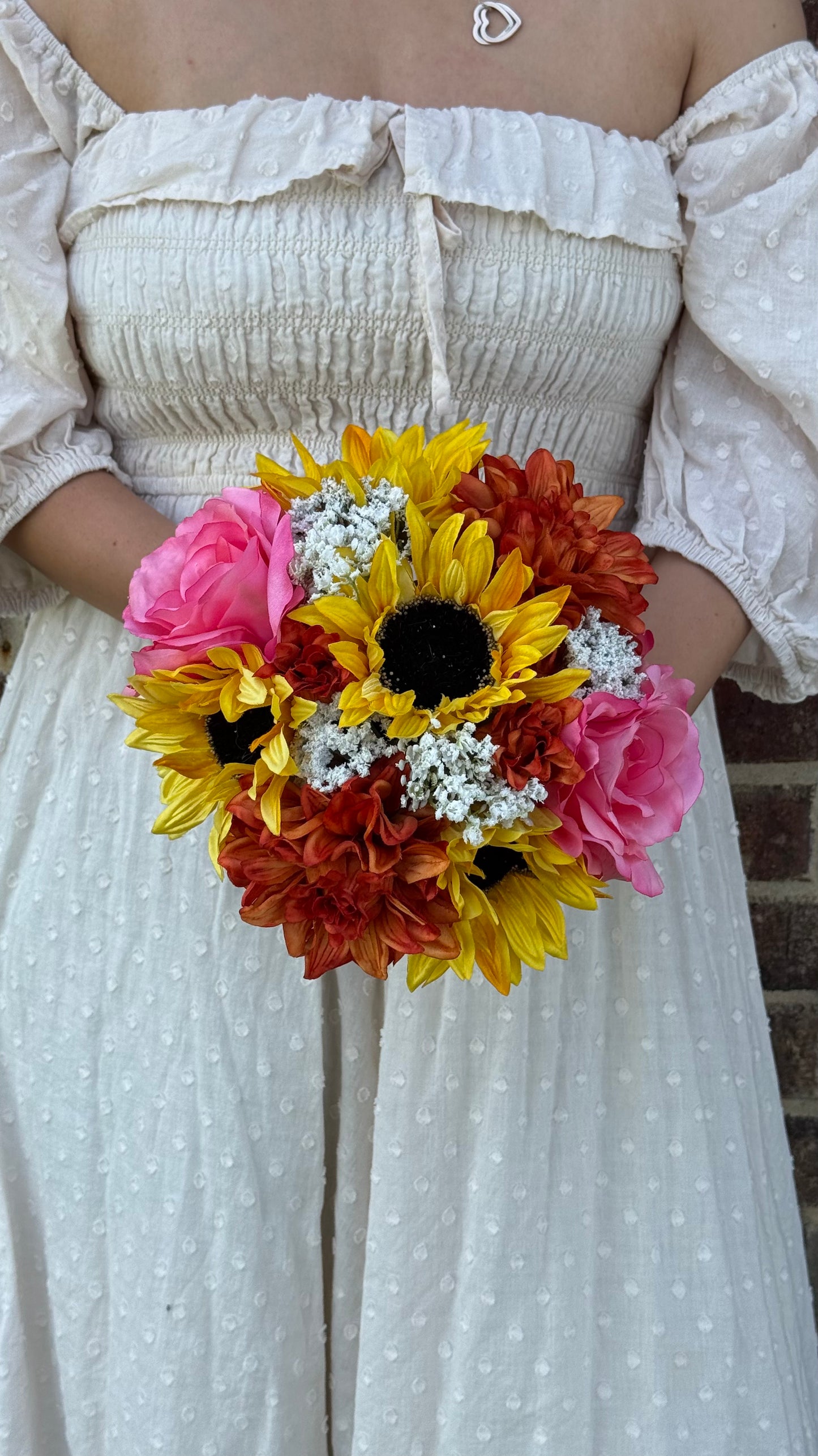 Sunflower Burnt Orange Dahlias & Coral Roses Bouquet