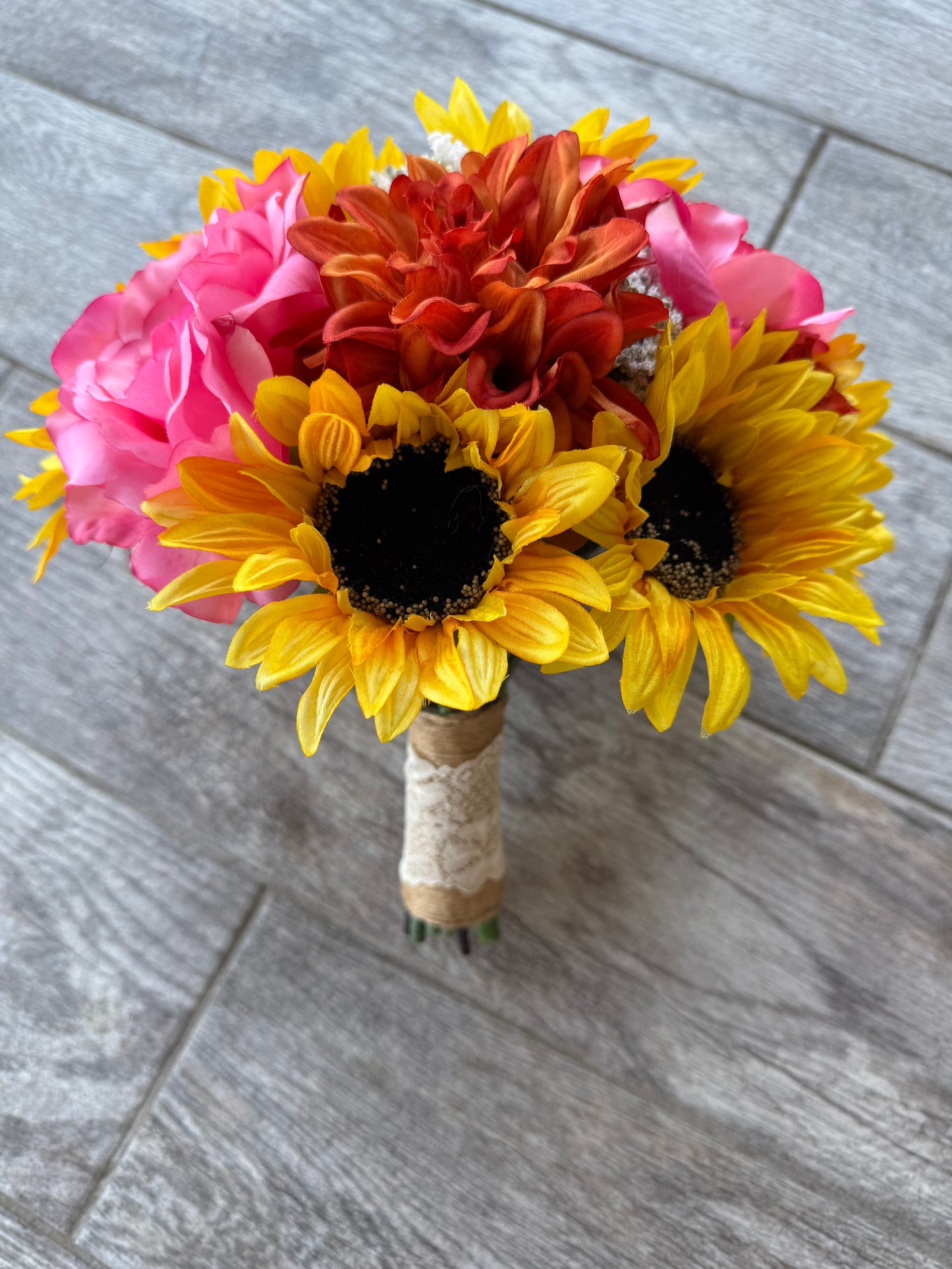 Sunflower Burnt Orange Dahlias & Coral Roses Bouquet