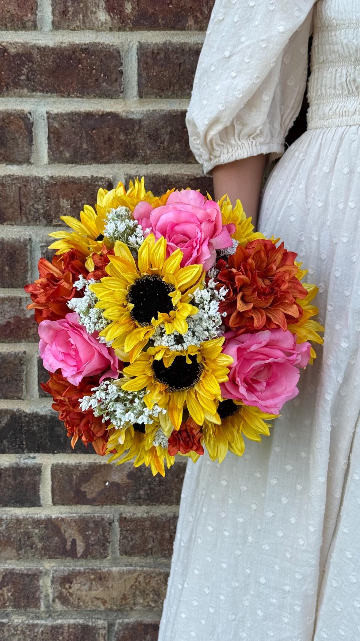 Sunflower Burnt Orange Dahlias & Coral Roses Bouquet