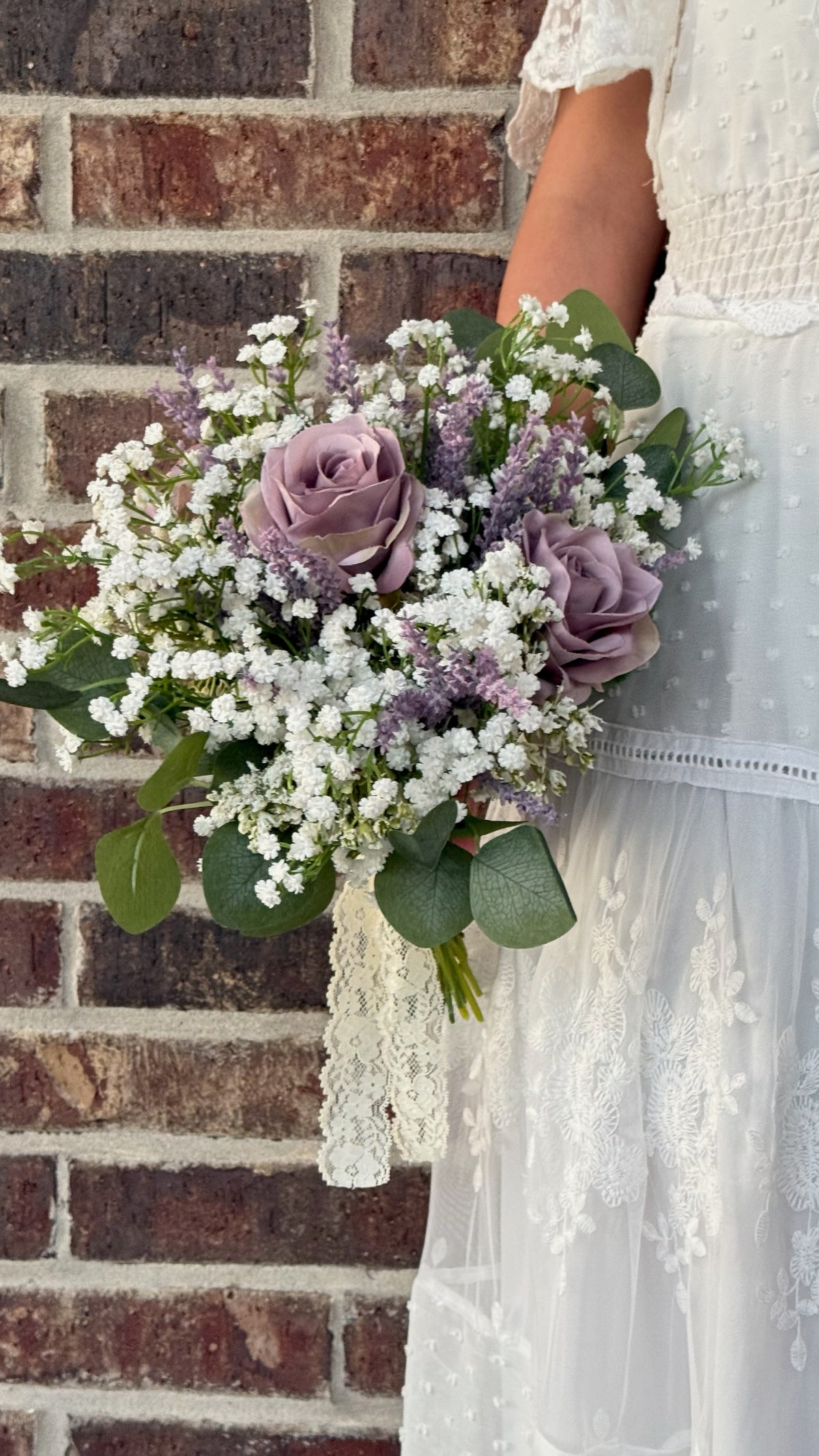 Purple Rose & Baby’s Breath Bridal Bouquet