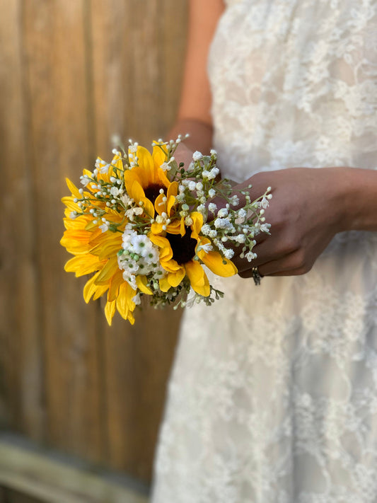 Sunflowers & Babys Breath Flower Girl Bouquet