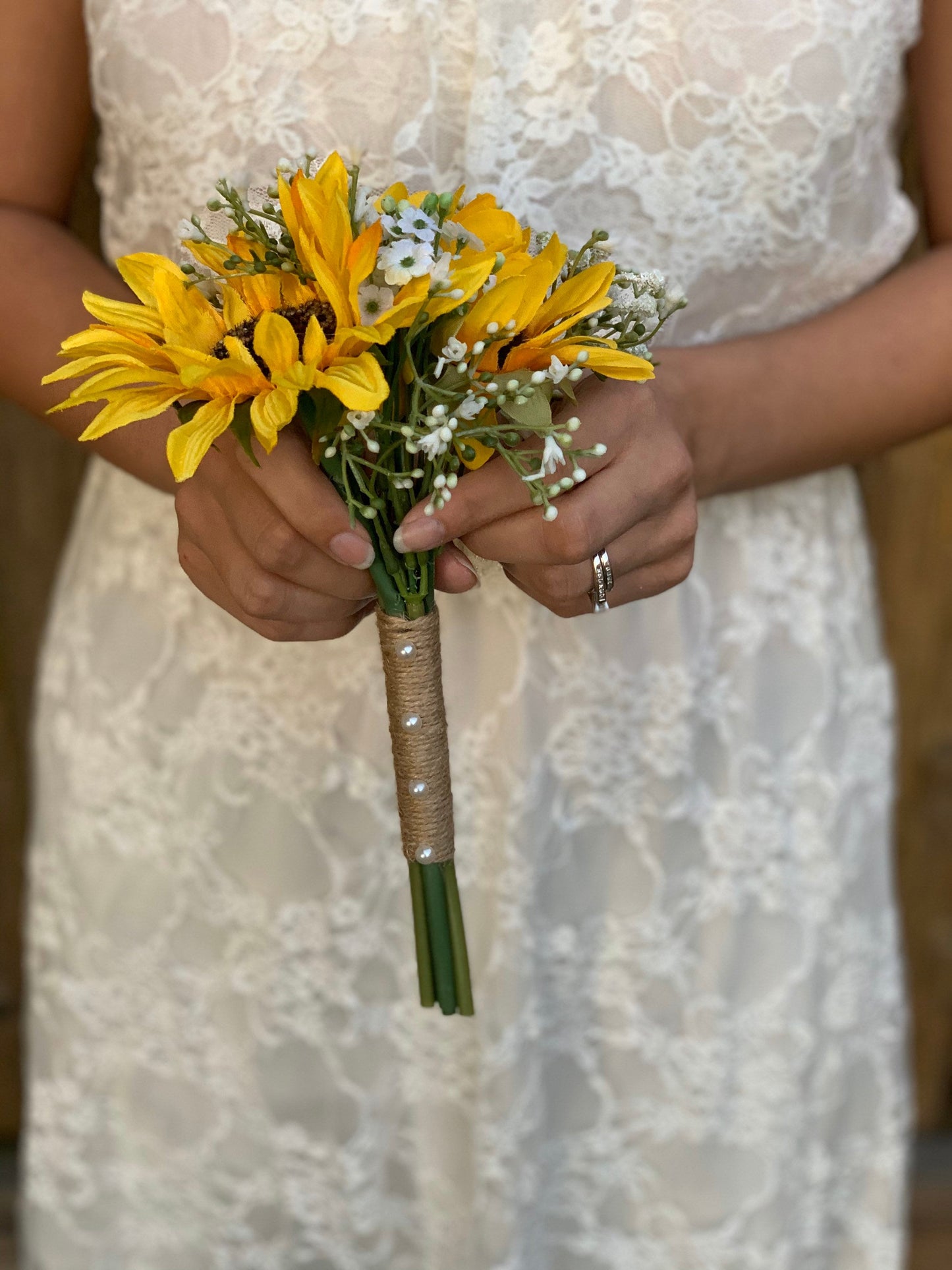 Sunflowers & Babys Breath Flower Girl Bouquet