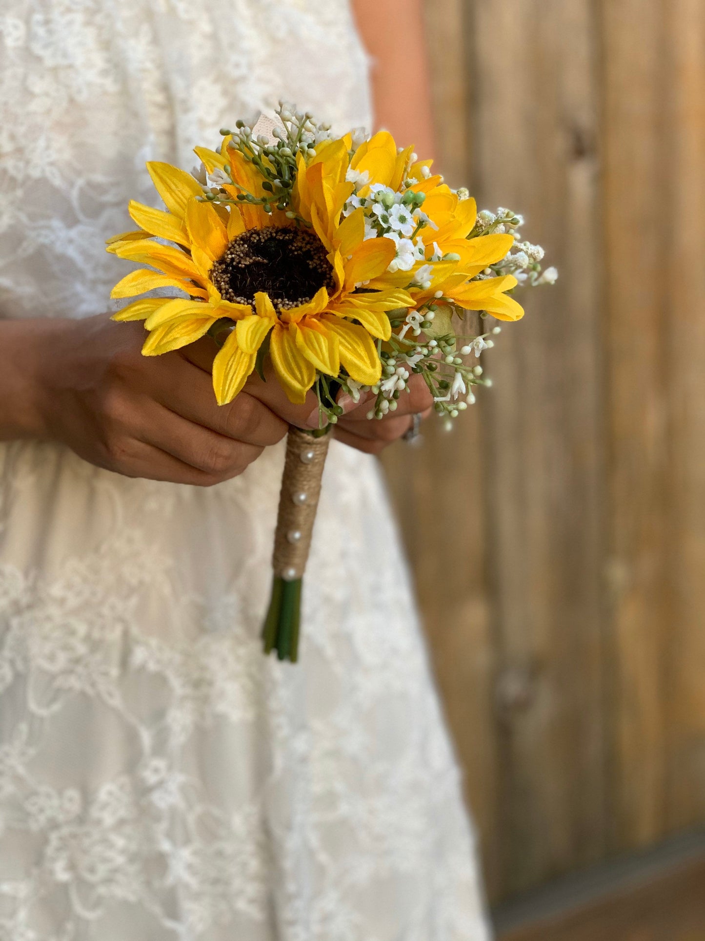 Sunflowers & Babys Breath Flower Girl Bouquet