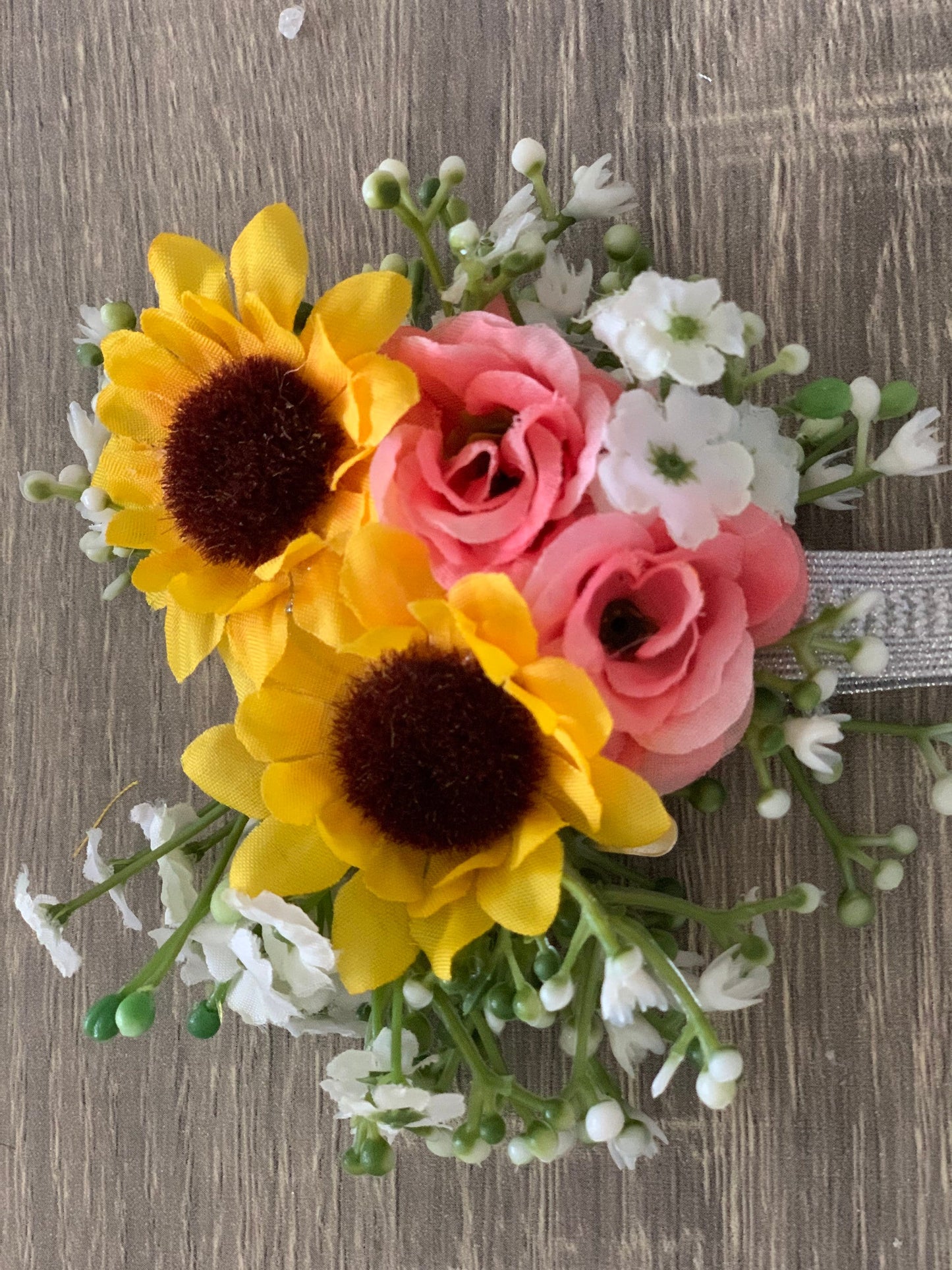 Coral Rose & Sunflower Wrist Corsage