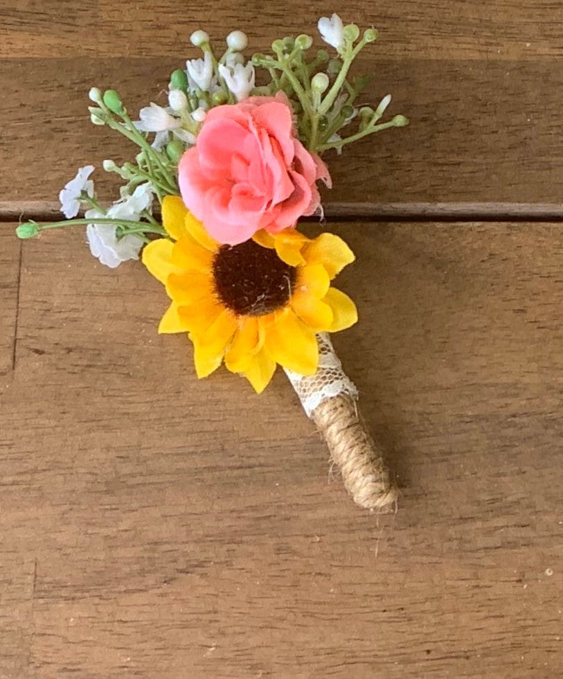 Sunflower & Coral Rose Boutonniere