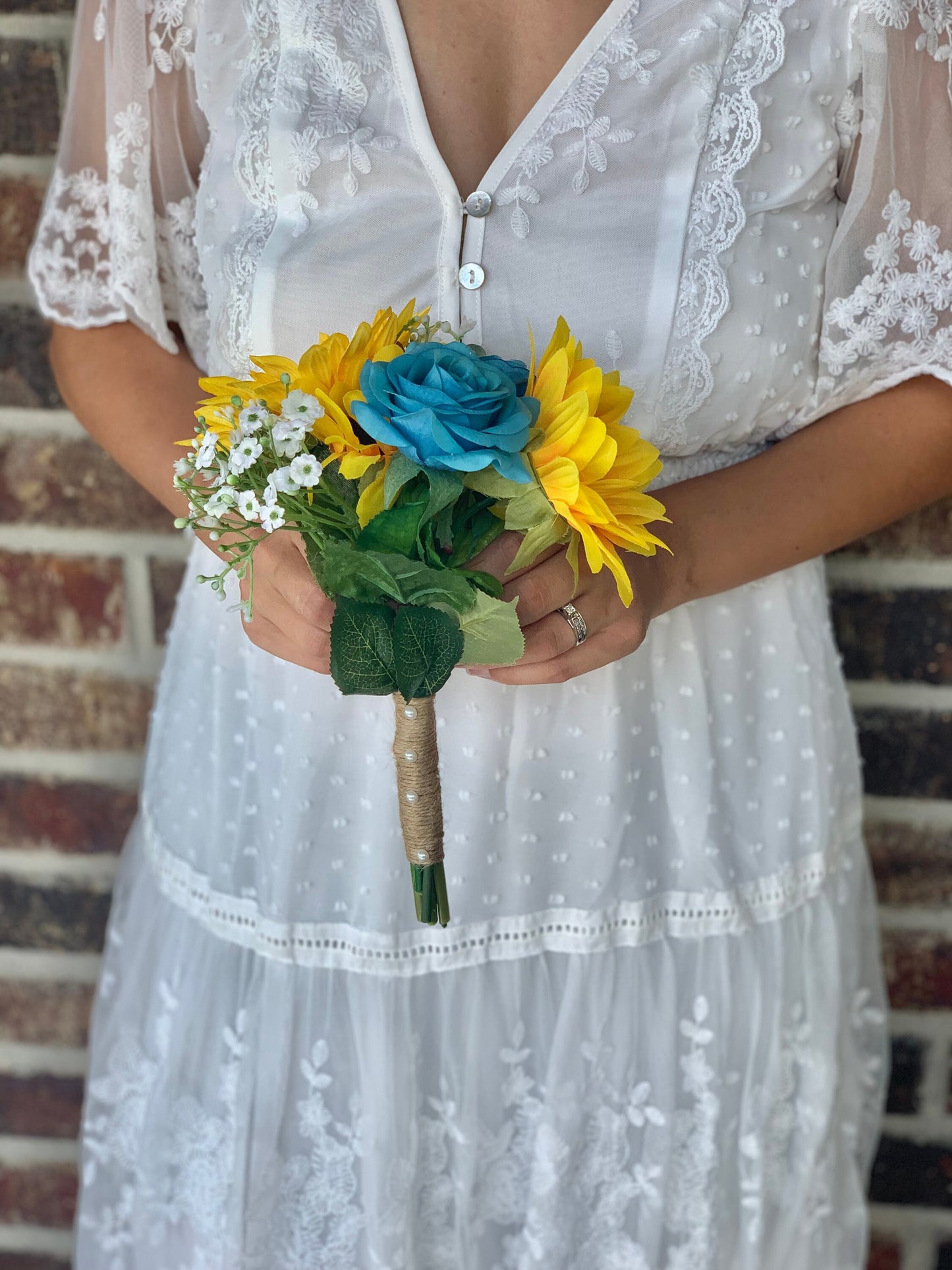 Turquoise & Sunflower Flower Girl Bouquet