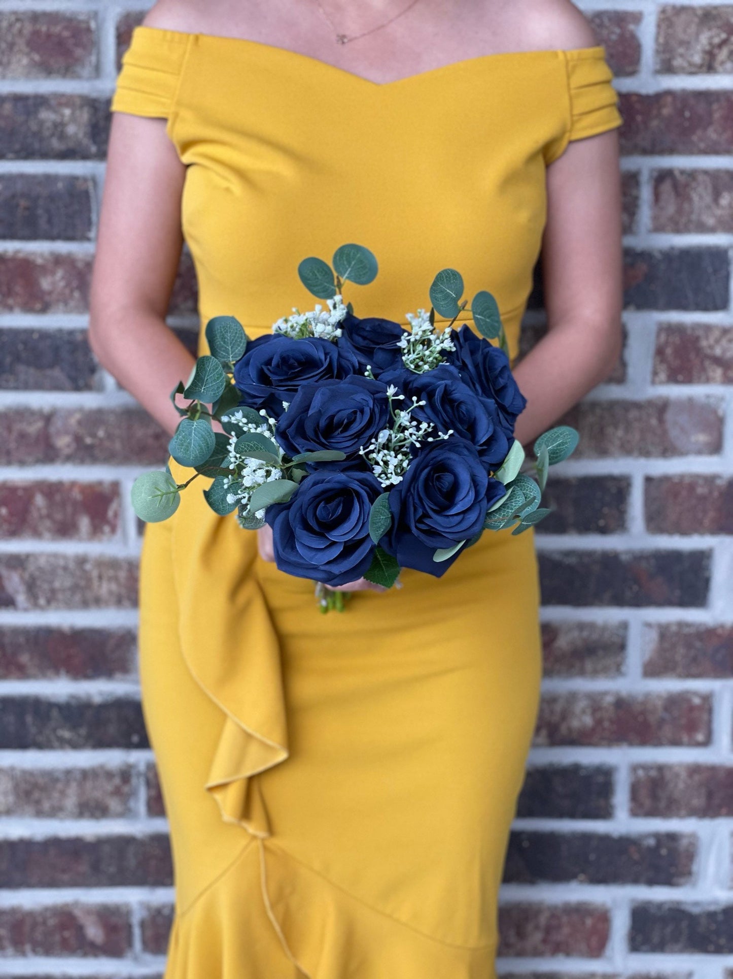 Navy Blue Roses & Greenery Bouquet