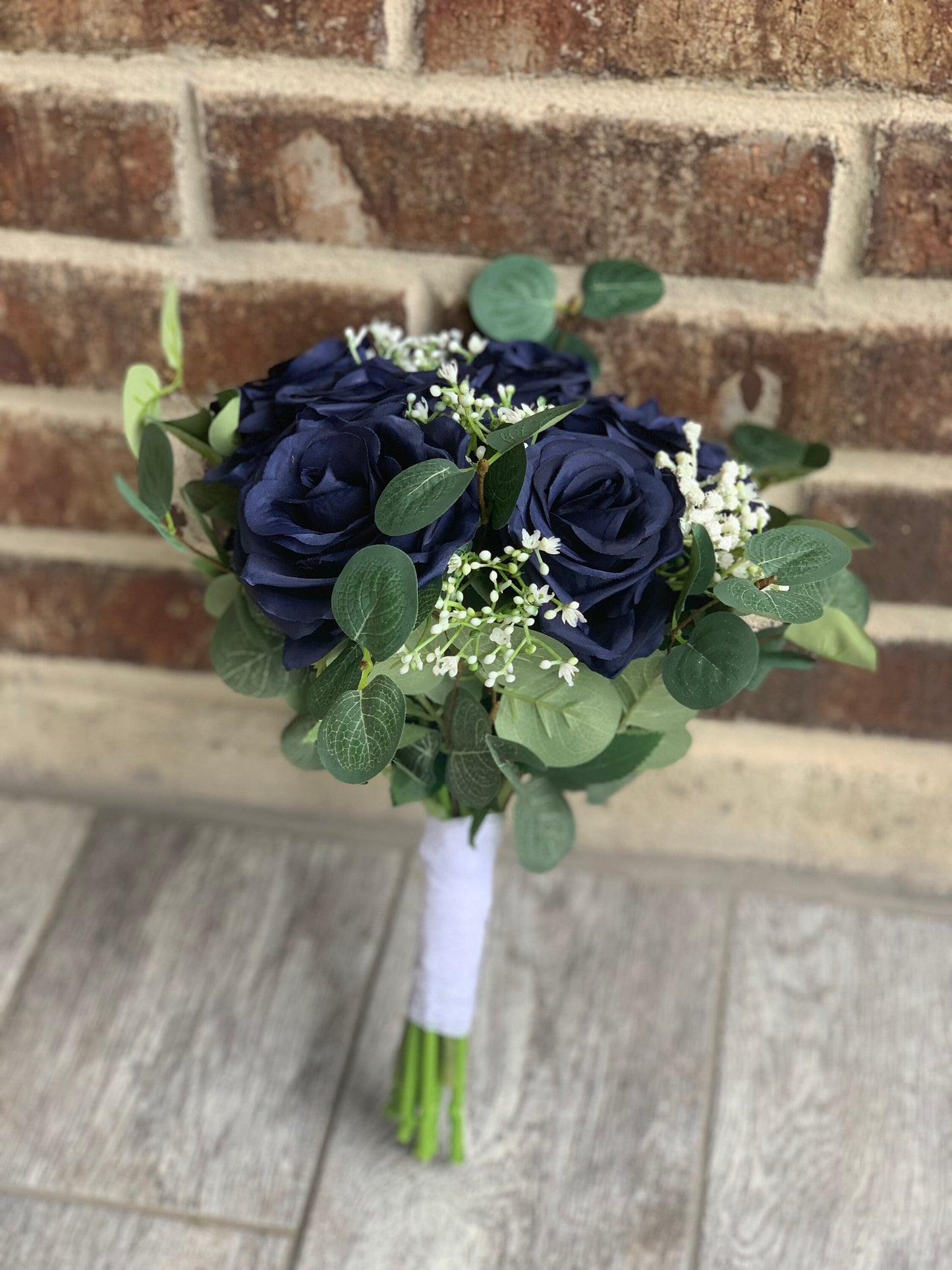 Navy Blue Roses & Greenery Bouquet