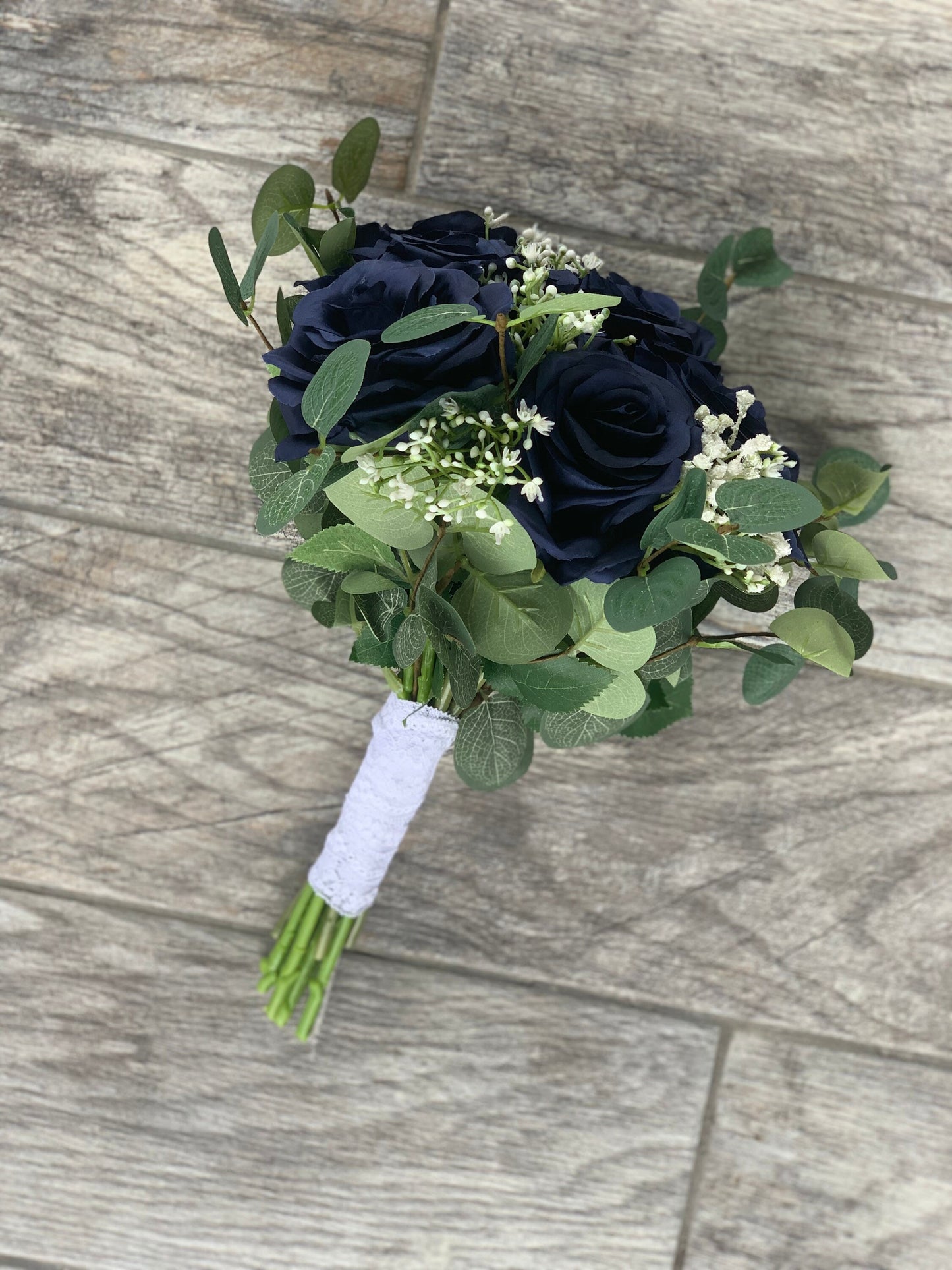 Navy Blue Roses & Greenery Bouquet